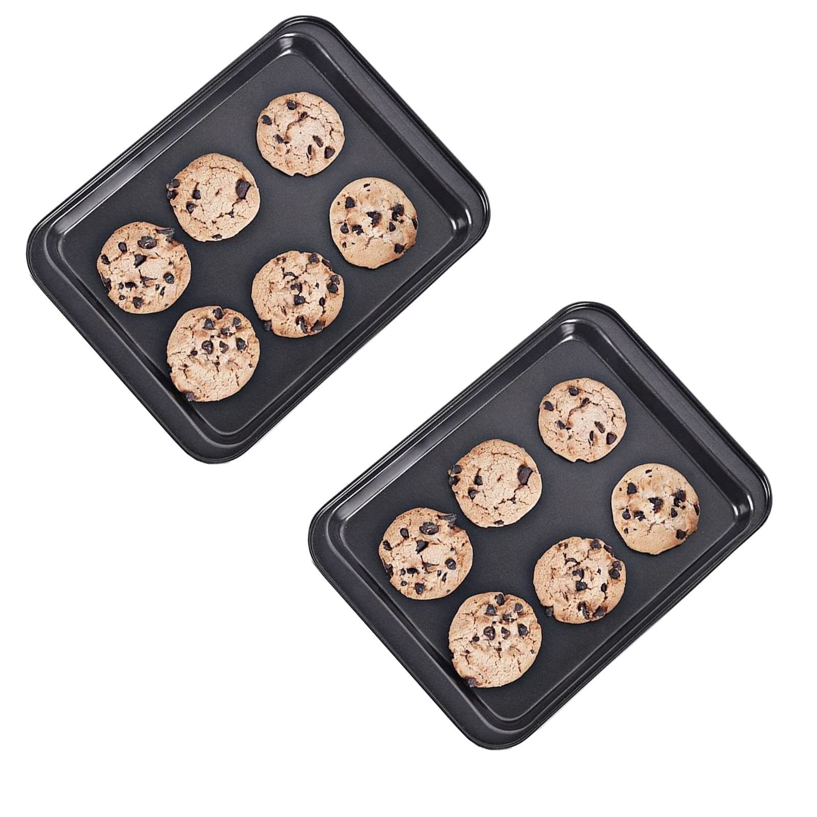 Small Baking Sheet Nonstick 9.45 X 7.09 Inch (Inner 7.5x6), 8 Inch Mini Cookie Tray Toaster Conventional Oven Pan No Warp No Rust Magnetic Bakeware for 1 to 2 person 2 Pack