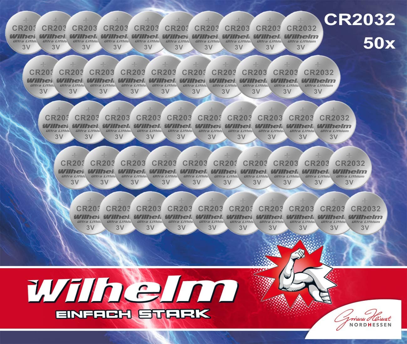 50 x Button Cell CR2032 Wilhelm Battery Lithium 3 V CR 2032 Industrial Product