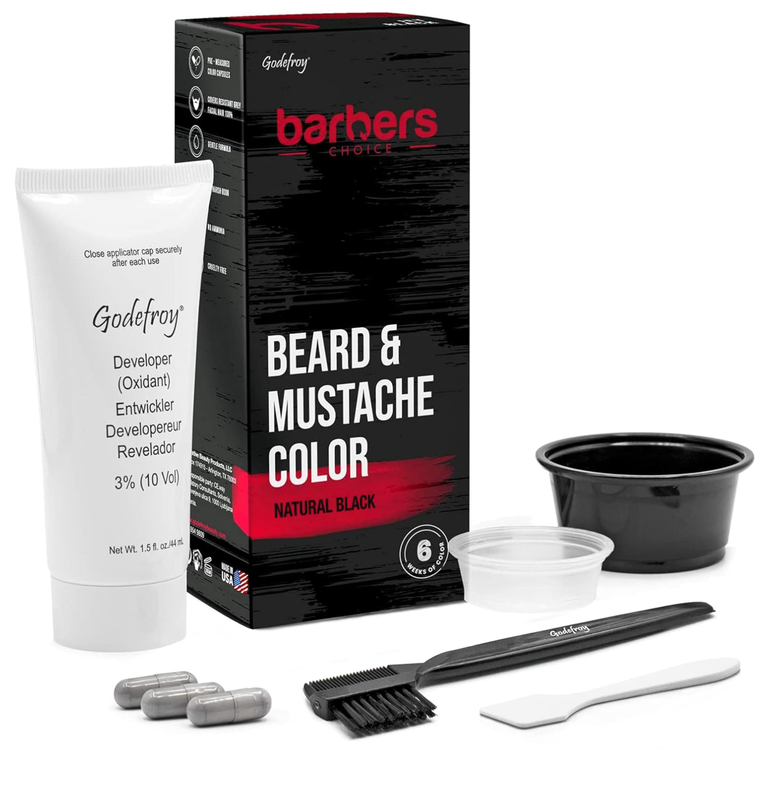 Barbers Choice Beard and Mustache Application Kit for Men, Natural Black