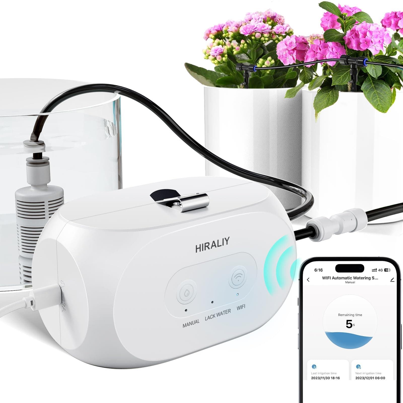 HIRALY Automatic Drip Irrigation System for Indoor Plants, Plant Watering Devices Support 2.4GHz & 5GHz WiFi, Automatic Plant Waterer Remotly Control Can Serve as Christmas Tree Watering System