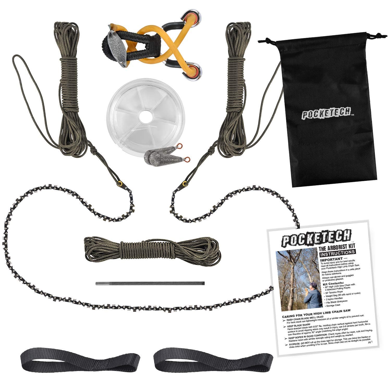 Pocketech The Hyperion Kit 48 Inch Long High Limb Hand Chain Saw - Blades On Both Sides So It Doesn'T Matter How It Lands - Upgraded With 50% More Blades Cutting In Both Directions & On Both Sides