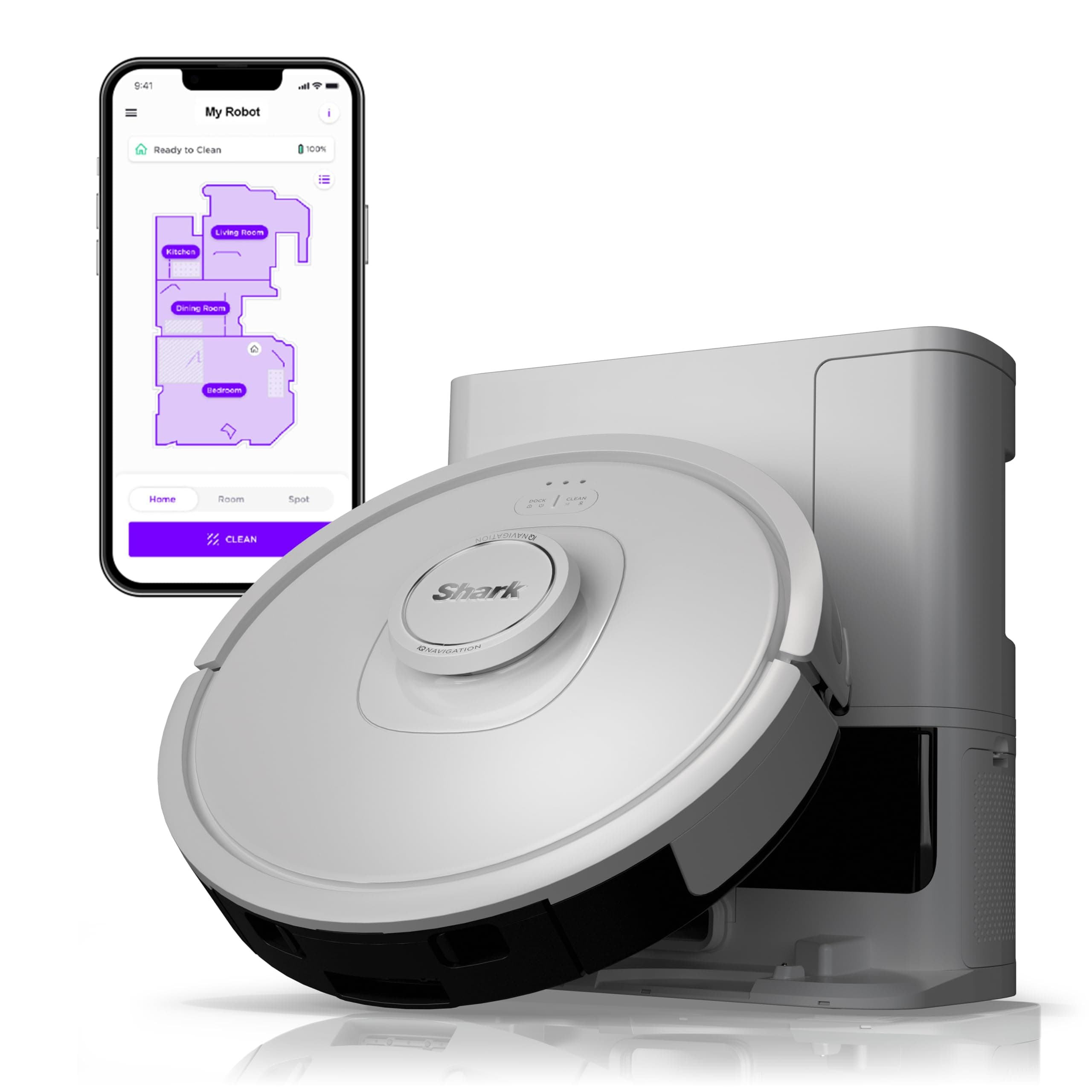 Shark IQ Robot Vacuum Cleaner with Self-Cleaning Base, Bagless, 60 Day Capacity, Cleaning Different Surfaces, Strong Suction, Pet Hair Collection, for Carpet and Hard