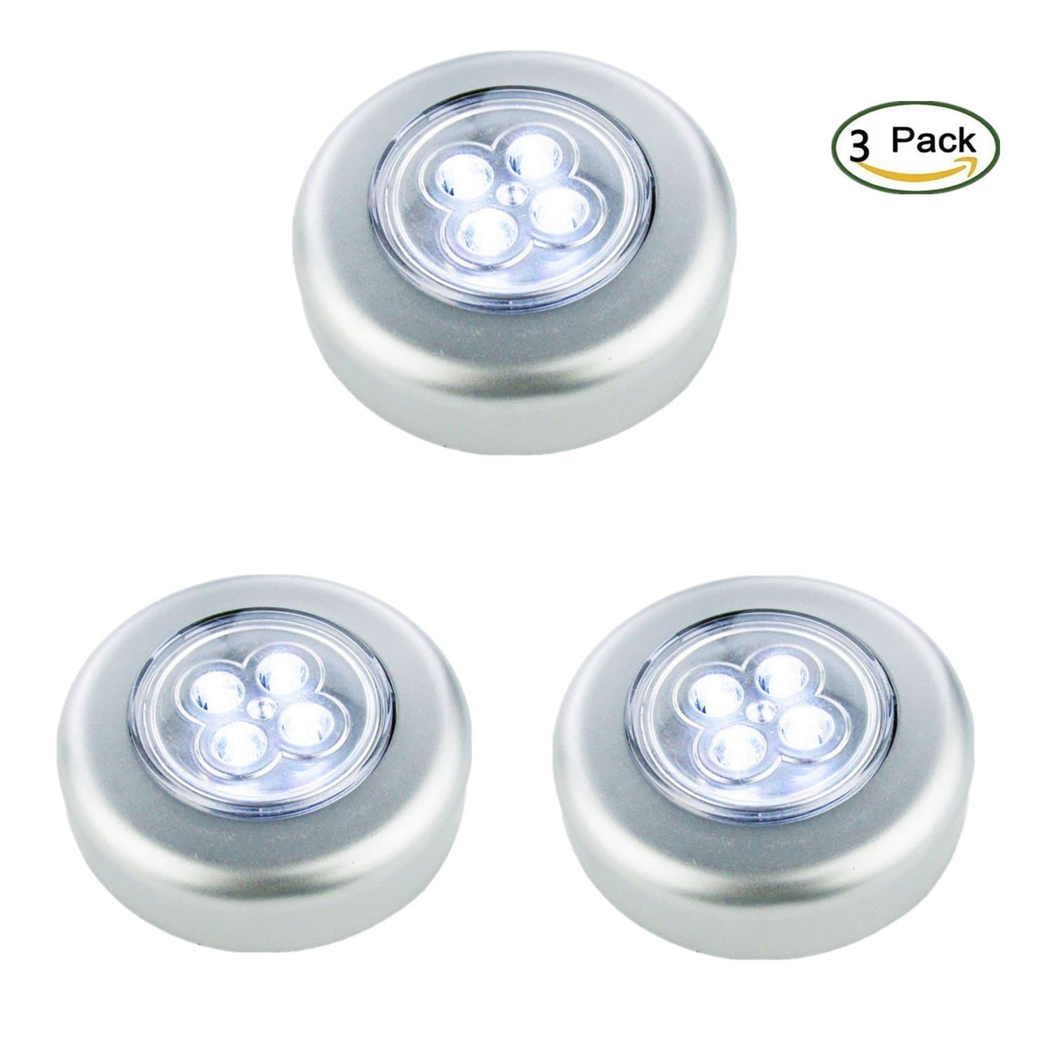 Stick-On Tap Light , GTMAC Large Size Super Bright 4-LED Battery Operated MINI Under Cabinet Lighting , 4 LEDs Puck Light Bulbs , Wireless Night Light , Closet Light (3 Pack)