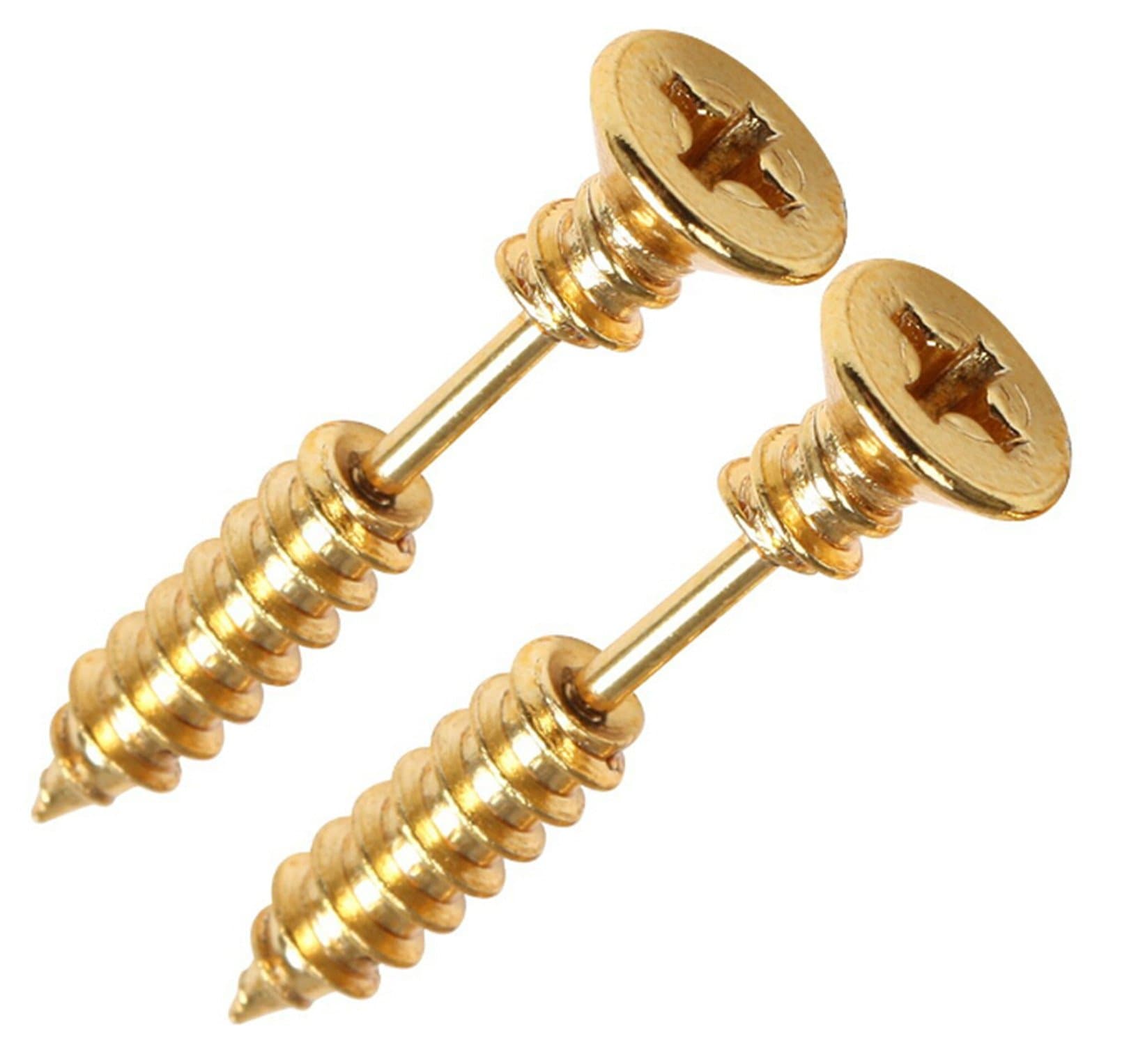 KingWinX 3D Cross Screws Ear Stud Earrings, Gold