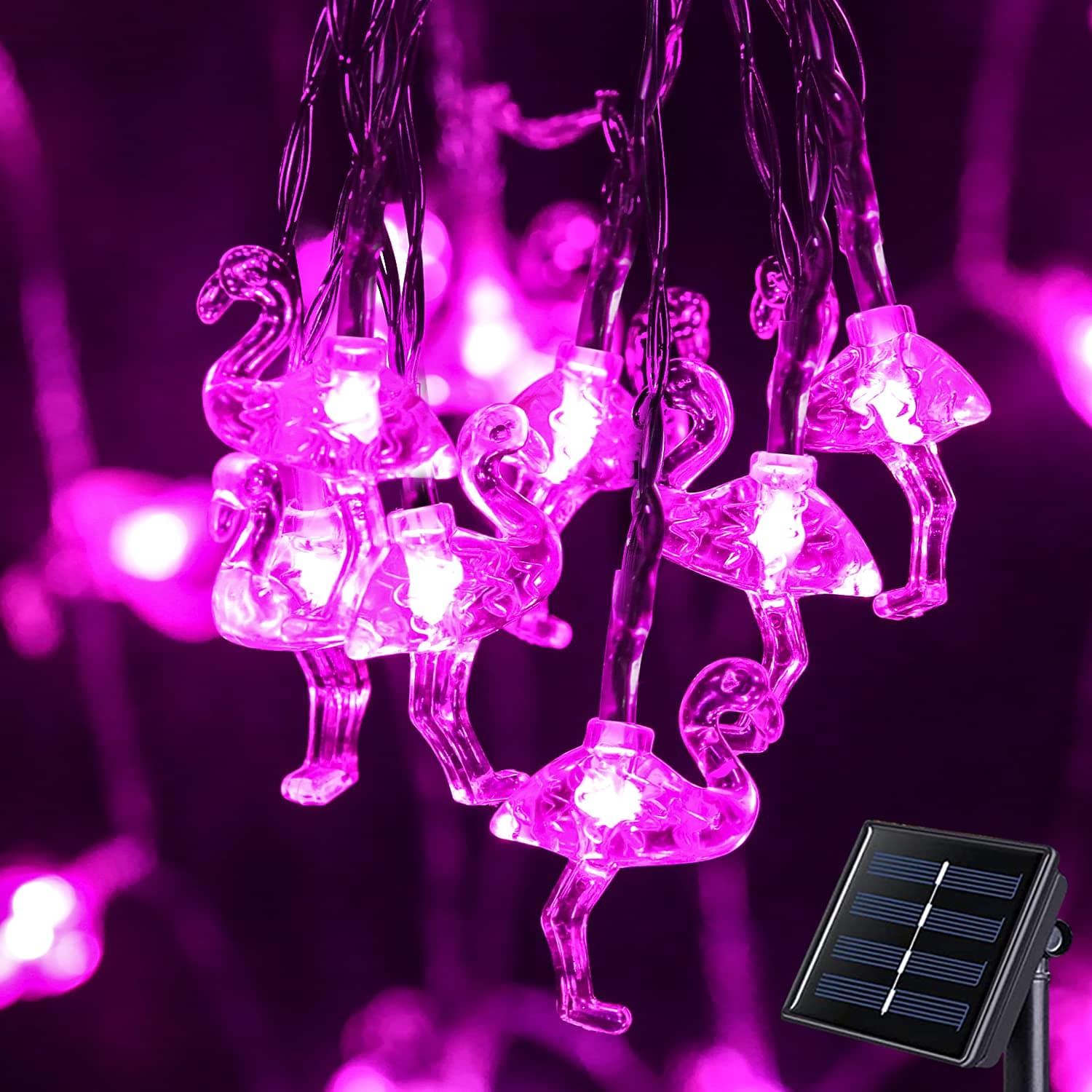 ENSHUI Solar String Lights - Outdoor Waterproof 21ft 30 LED Pink Flamingo Garden Lights with 8 Lighting Modes - Perfect for Patio, Terrace, Camping, Christmas Decoration