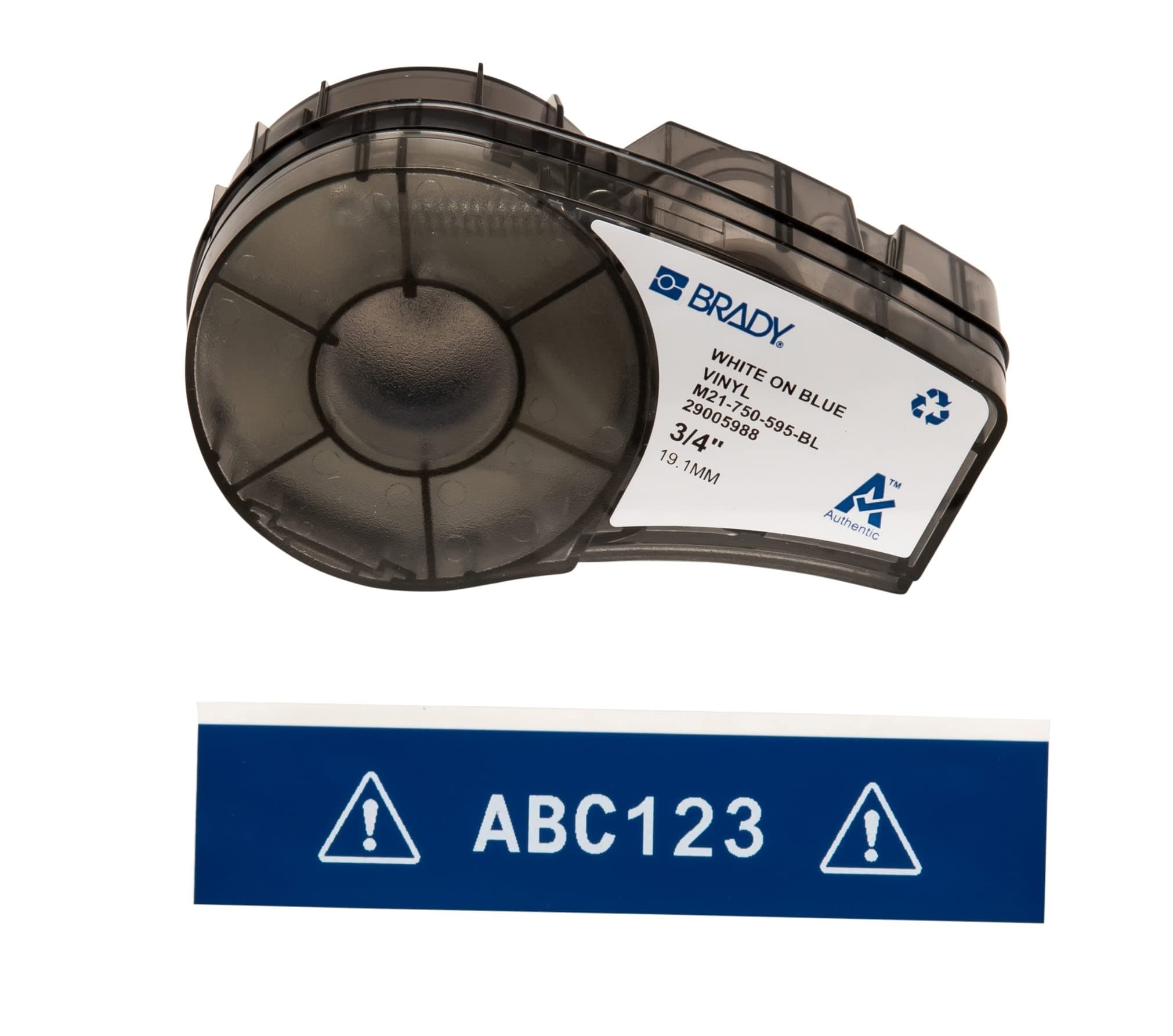 Brady Vinyl Tape for BMP21-PLUS; BMP21-LAB; BMP21, 19.05 mm x 6.40 m, White on Blue