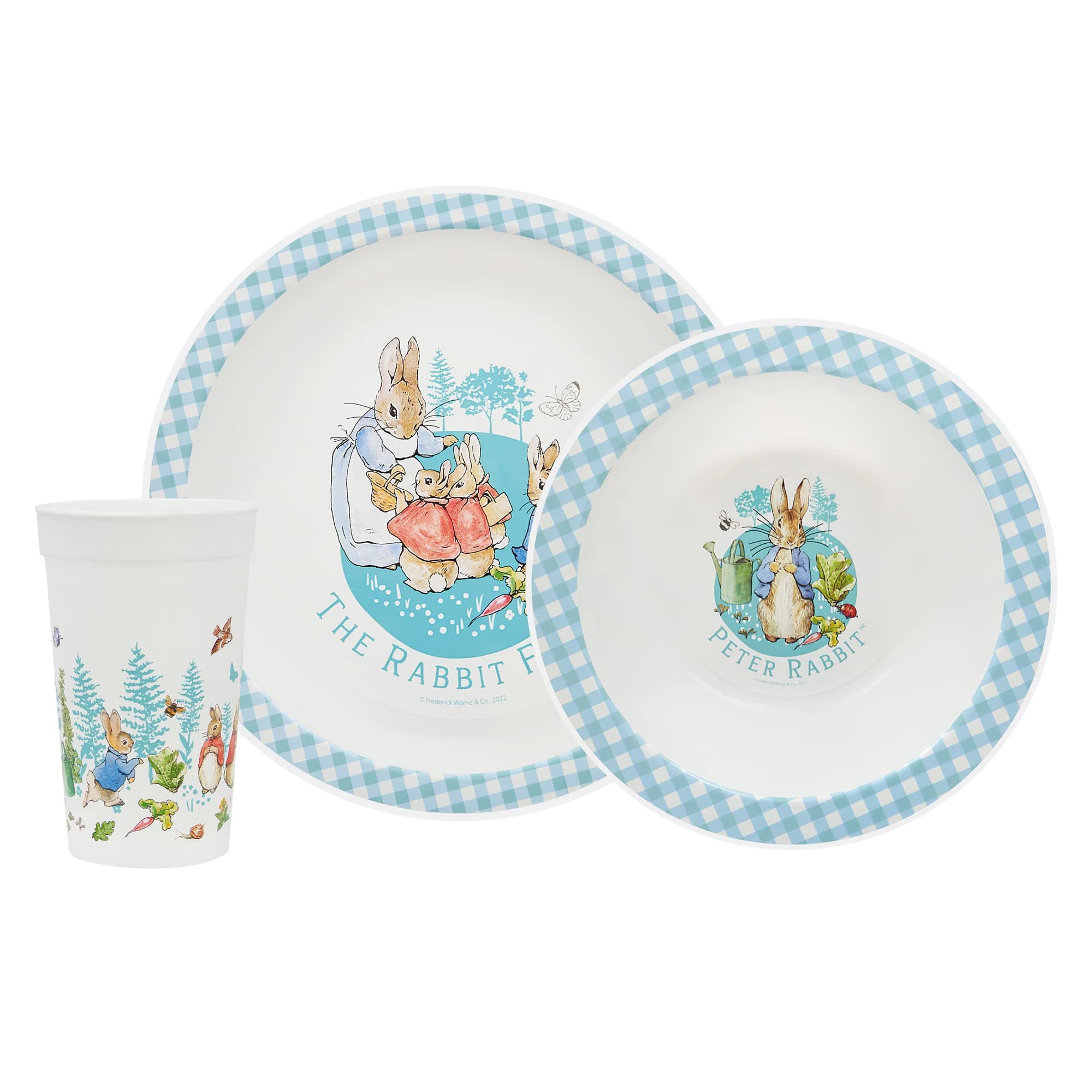 Peter Rabbit Kids Tableware Set – 3 Piece Reusable PP Plate,Tumbler & Dinnerware Set for Mealtimes – for 24 Months & Up,Blue & White