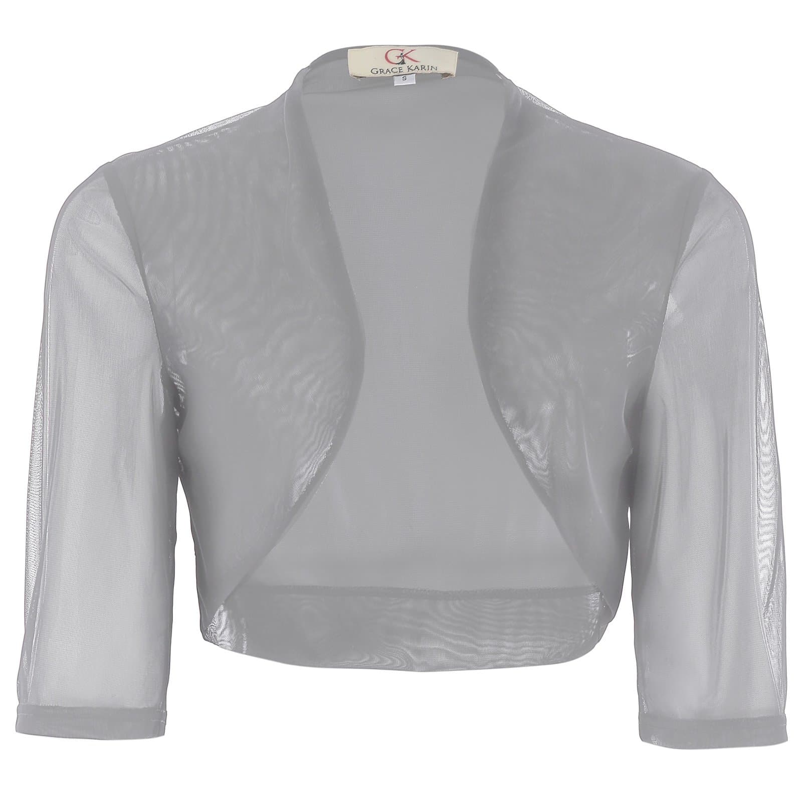 GRACE KARIN Half Sleeve Open Front Cropped Bolero Jacket Grey Size S CL026-3