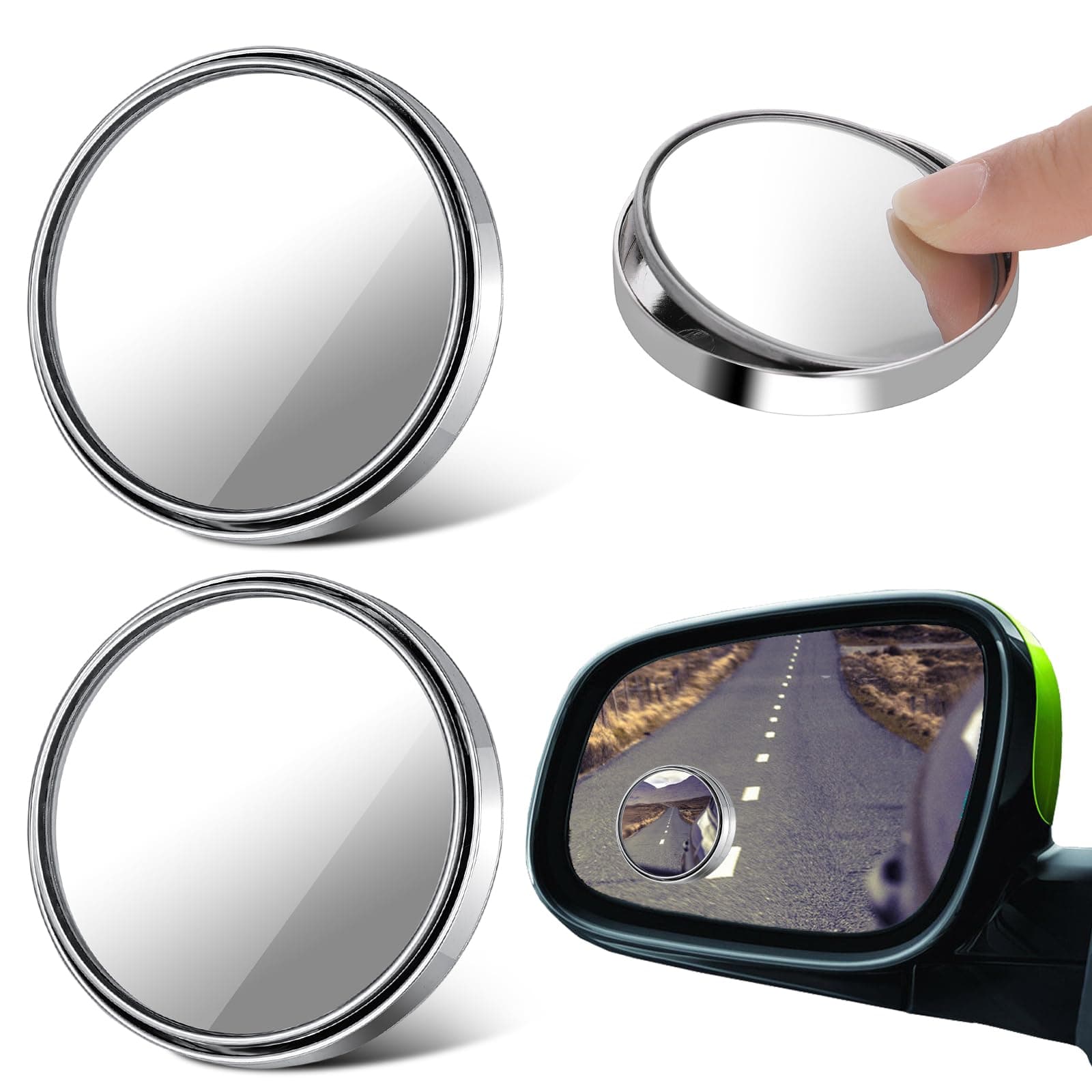 GiantreeCar Blind Spot Mirror, 2pcs 360° Rotate Adjustable High Definition Convex Glass Mirror Automotive Exterior Mirrors for Blind Side Seamlessly Contours to Rear View Side Mirrors Peel & Stick