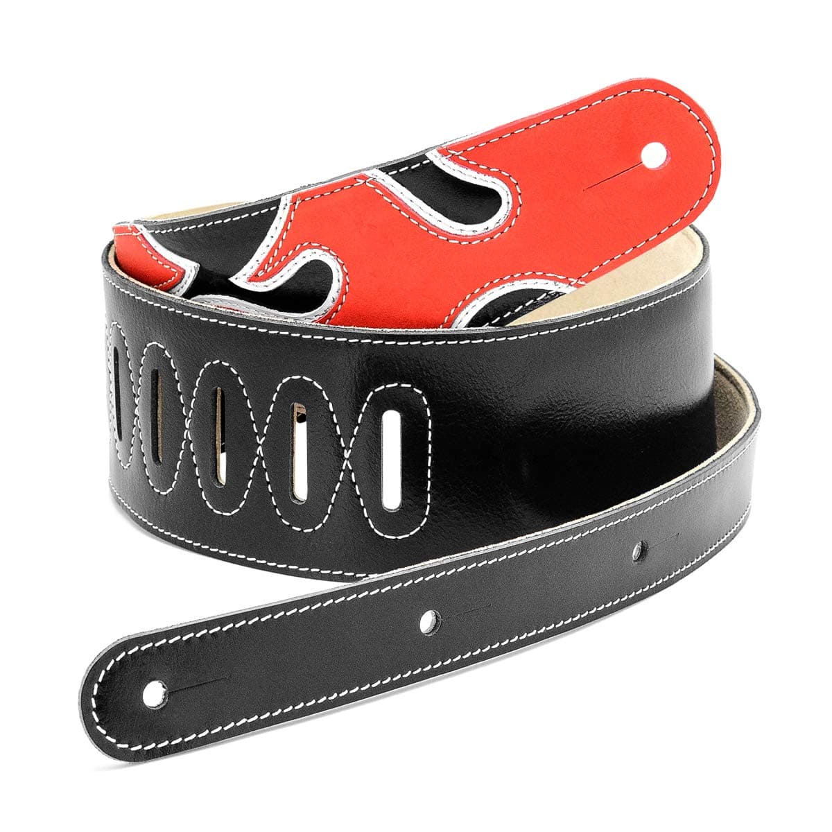 Guitar Strap Genuine Leather Flame Adjustable Guitar Shoulder Straps for Bass, Electric, Acoustic Guitars (Flame)