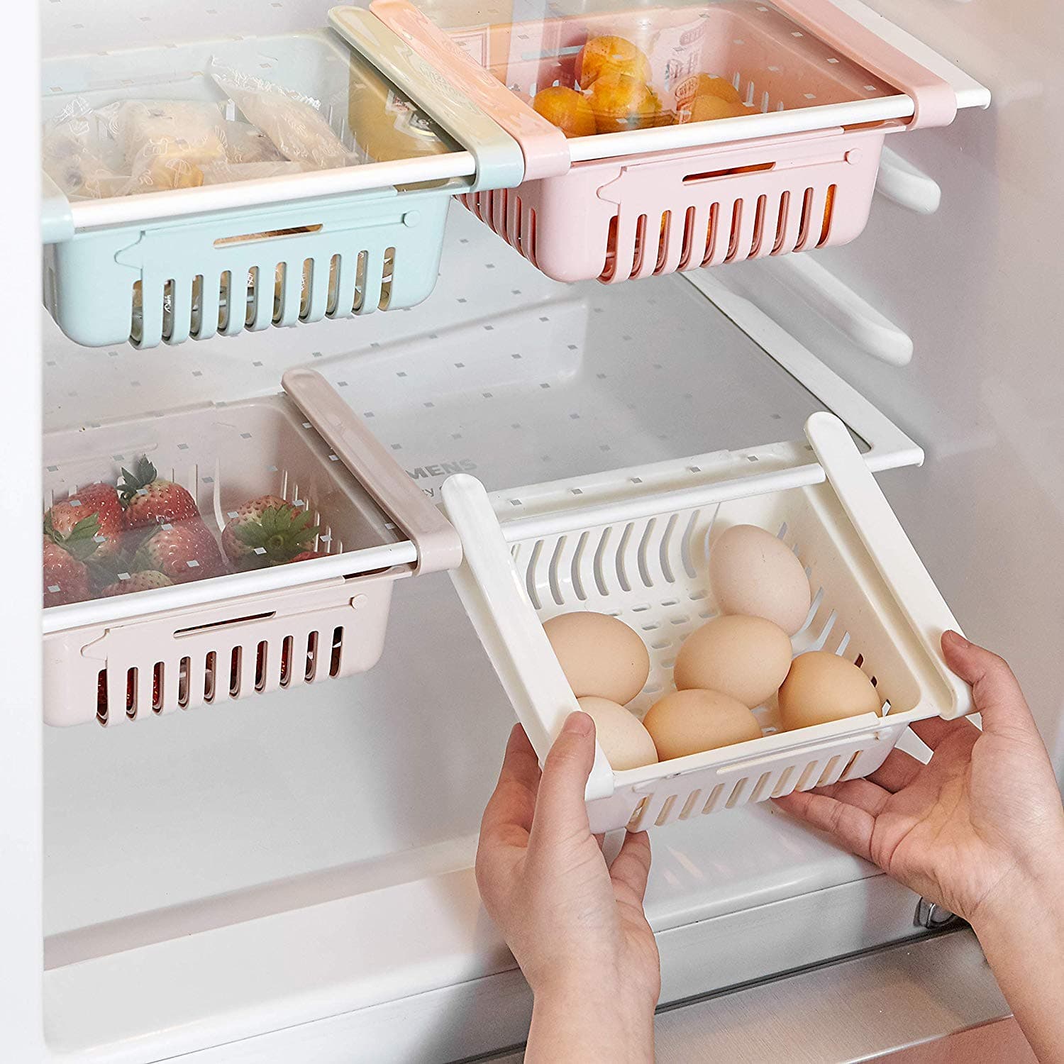 Retractable Drawer Organizer For Fridge, Refrigerator Storage Organizer Keep Tidy Shelf Organiser for Vegetables and Fruits (4 Pcs)
