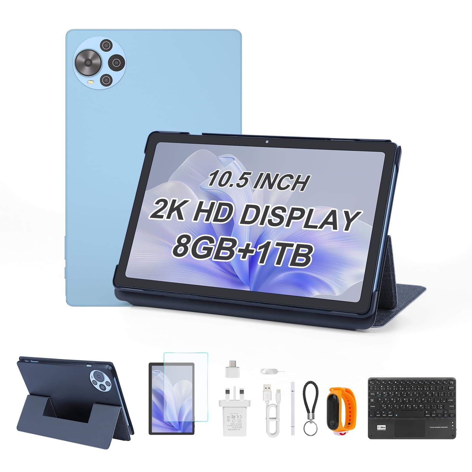 C idea 10.5 inch Tablet,8GB+1TB Tablet PC with Android 14,Dual SIM,5G LTE 1280x2000 2KHD Touch Screen,Long Lasting Battery Tablet,CM10500 Plus (Blue)