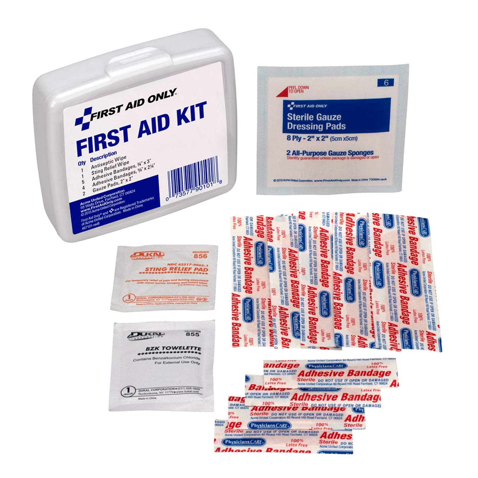 PhysiciansCare On-The-Go Emergency First Aid Kit for Home, Work, and Travel, 13 Pieces (Antiseptic wipes, Sting Relief wipes, Gauze pads, Bandages)