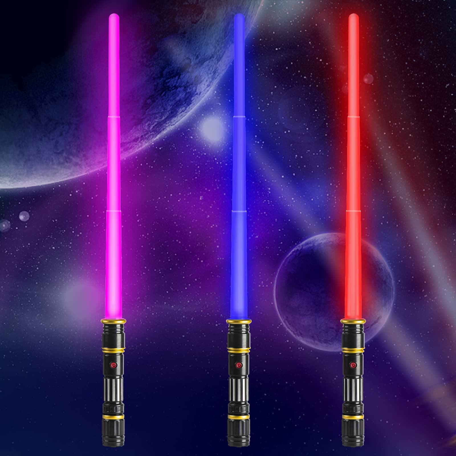 3 Pack Light Up Sword,3 in 1 Colors Changing with LED Swords,FX Sound(Motion Sensitive) and Telescopic Handle for Kid,Telescopic Light Sword for Kids Dress Up Parties,Party Gift