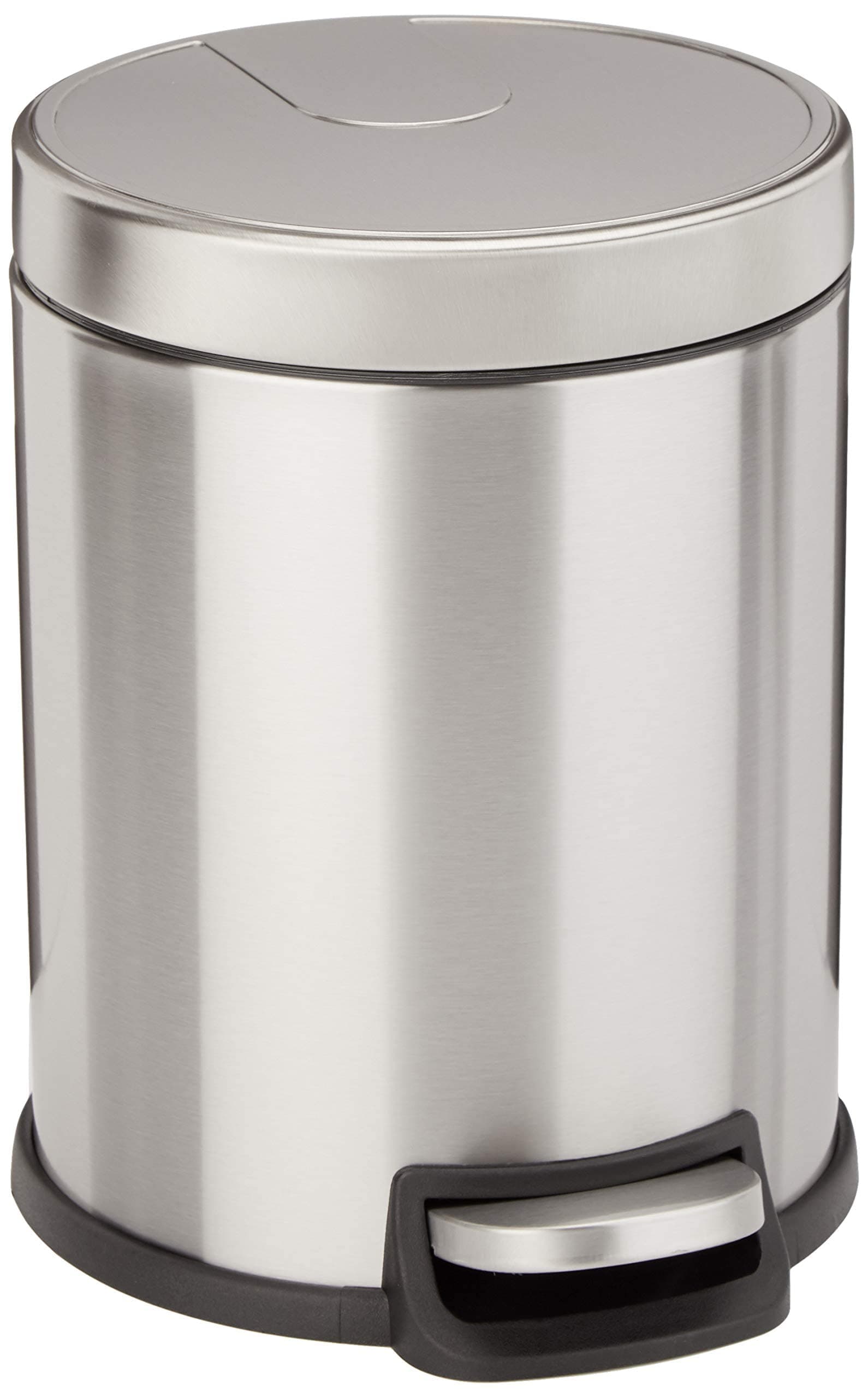 Amazon Basics Stainless Steel Round Cylindrical Dustbin With Manual Foot Lever, 5 Litre/1.3 Gallon, Brushed Stainless Steel