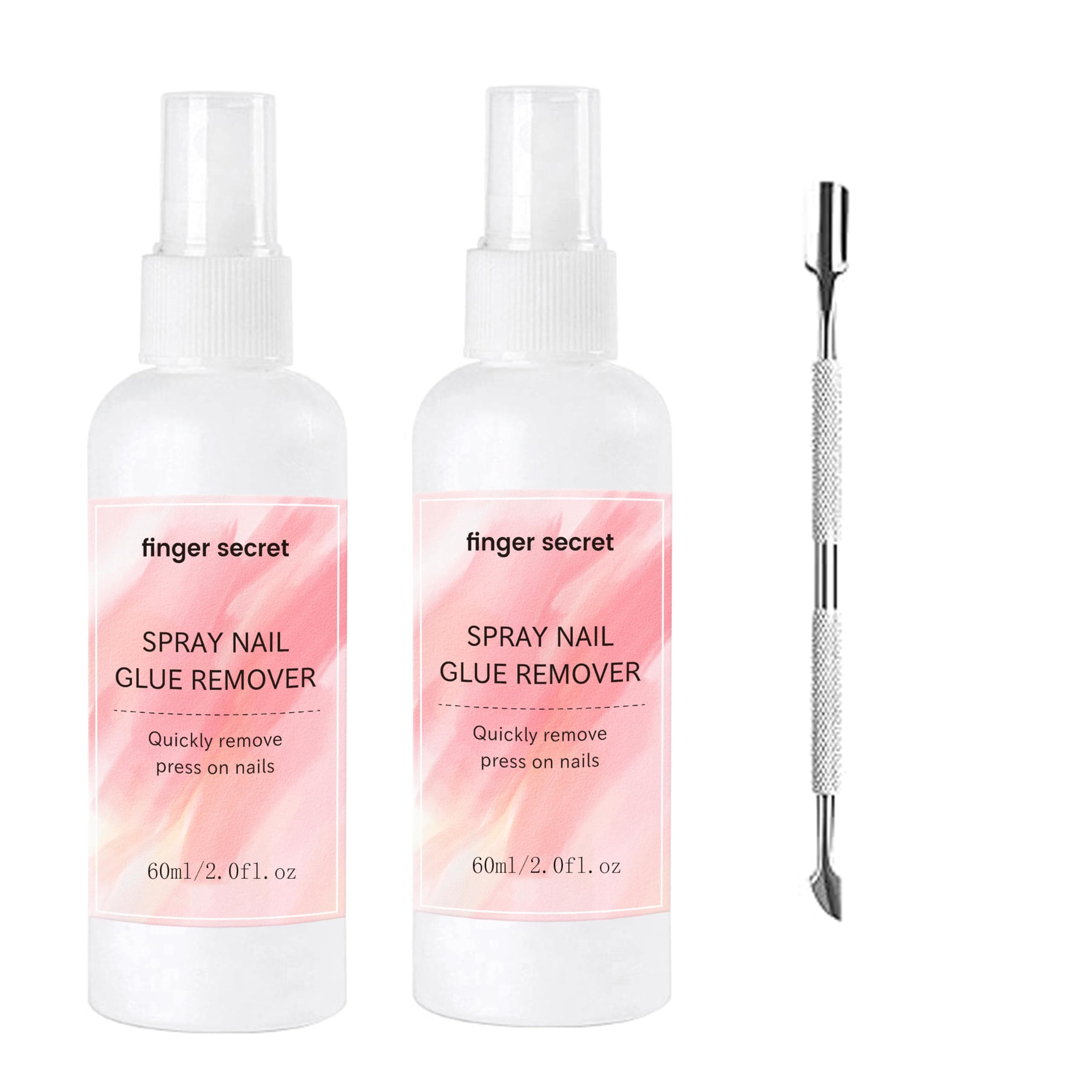 Spray Nail Glue Remover 60ml/2FL.OZ (2pcs)& Nail Scraper,Professional Nail Remover For Wear Nail Press On Nails, Easily & Quickly Remove Fake Nails Nail Tips, Doesn't Hurt Nails