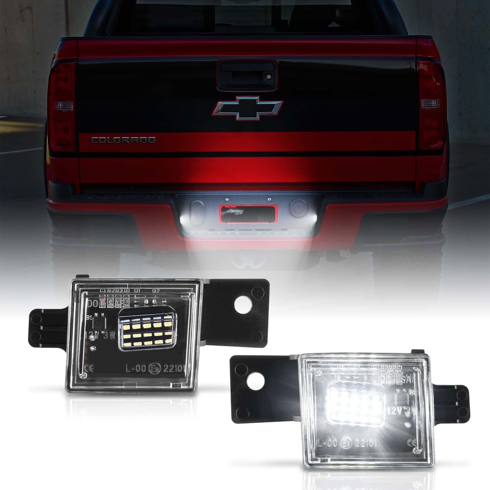 Gempro LED License Plate Light Rear Tag Lamp Assembly for 2014-2023 Chevy Silverado GMC Sierra 1500 2500HD 3500HD, 6000K White