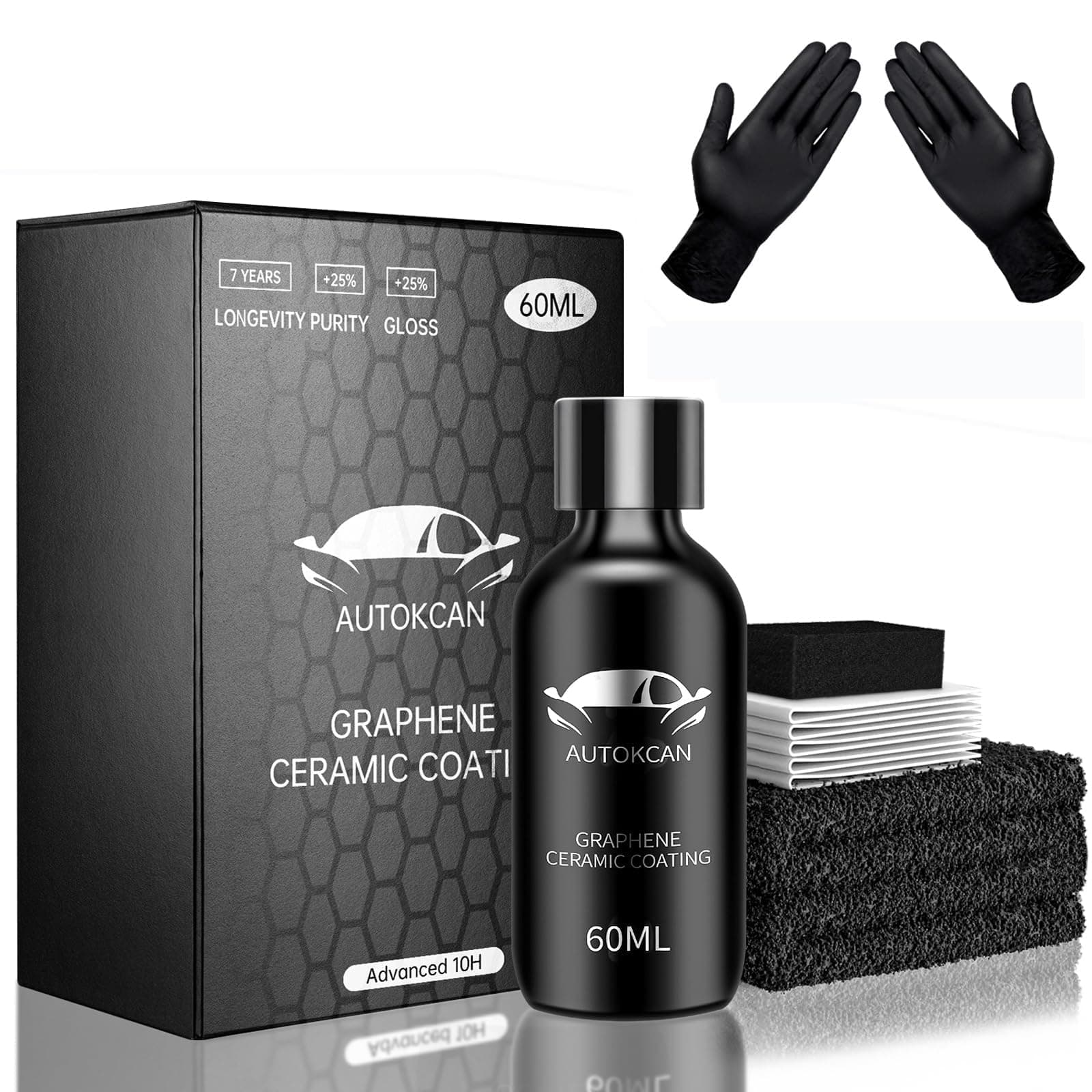 Graphene Ceramic Coating(60ML), 10H Ceramic Coating for Cars, High Gloss Anti-Scratch Nano Coat Kit Hydrophbic Mirror Paint Protection 3 Years Prorection