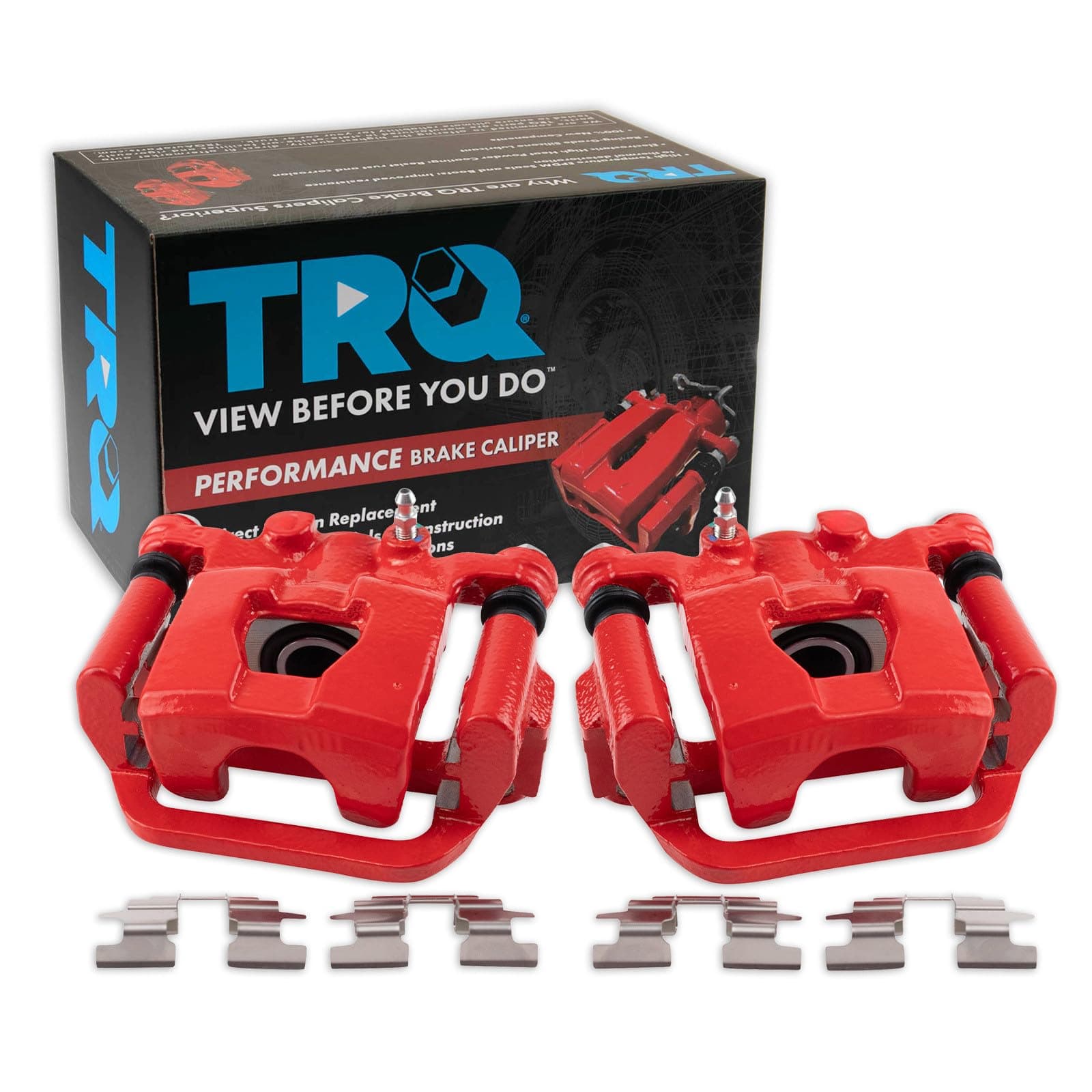 TRQ Performance Rear Driver and Passenger Side Brake Caliper Set Caliper Brackets Hardware Compatible with 02-06 13-22 Nissan Altima 03-06 19-22 Maxima