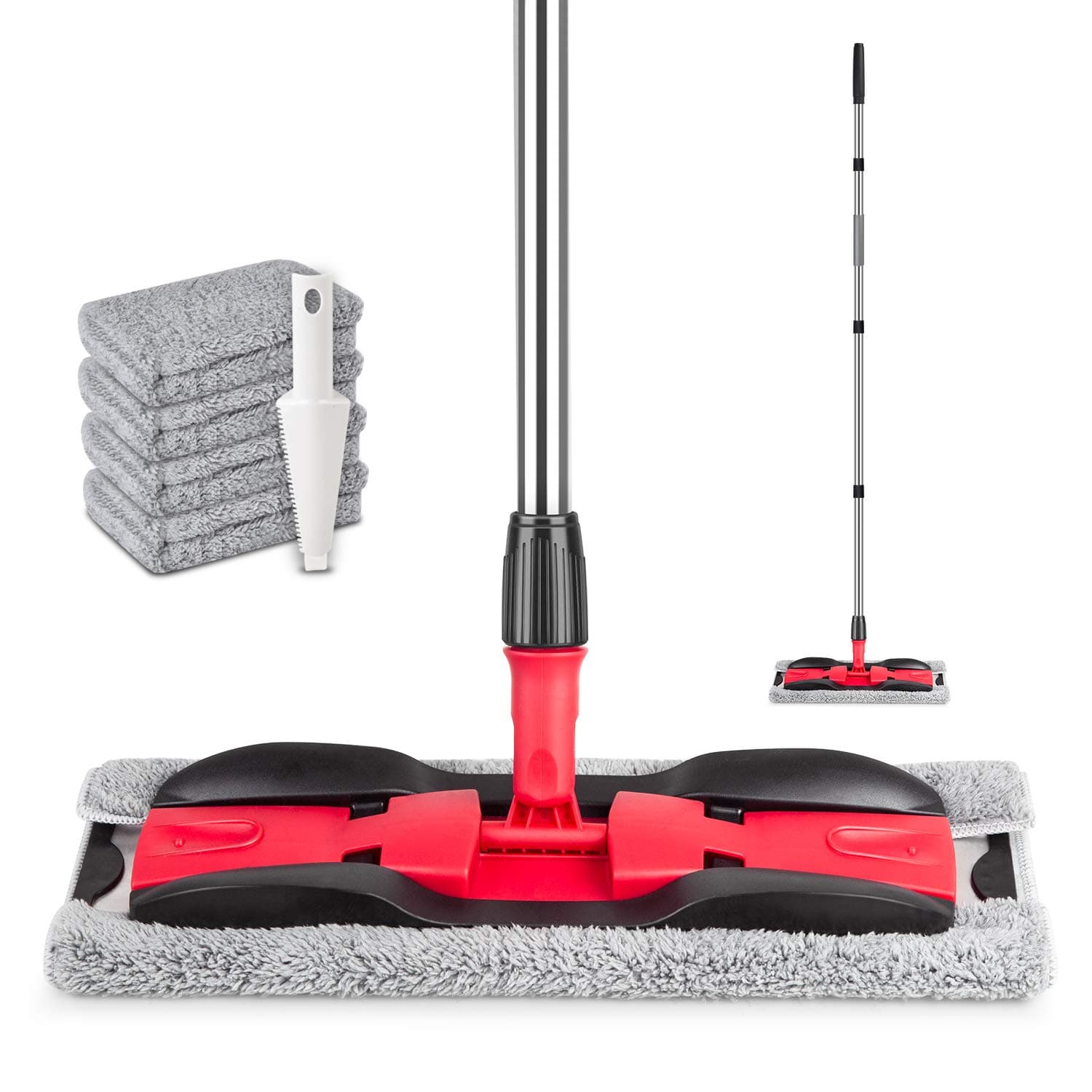 Spray Floor Mop, PAPCLEAN Microfibre Spray Mop with 3 Reusable Pads and 410ML Refillable Bottle, 360 Degree Spin Mop Suitable for Hardwood, Marble, Tile, Laminate, or Ceramic Floors-Black/Red