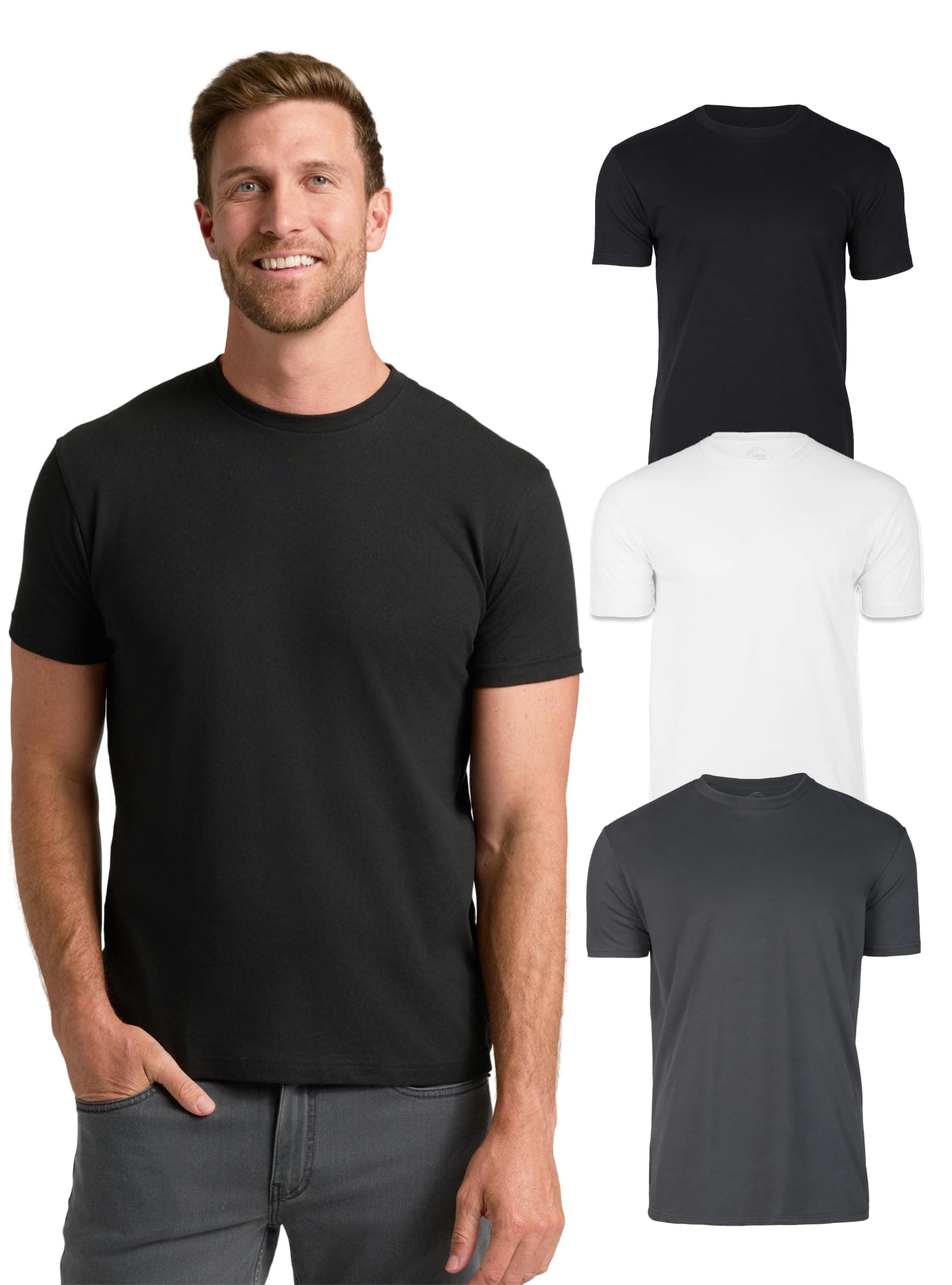 True Classic Mens T-Shirts - Short Sleeve Crew Neck Plain Novelty T Shirt for Men, Pack of 3, Variety, S