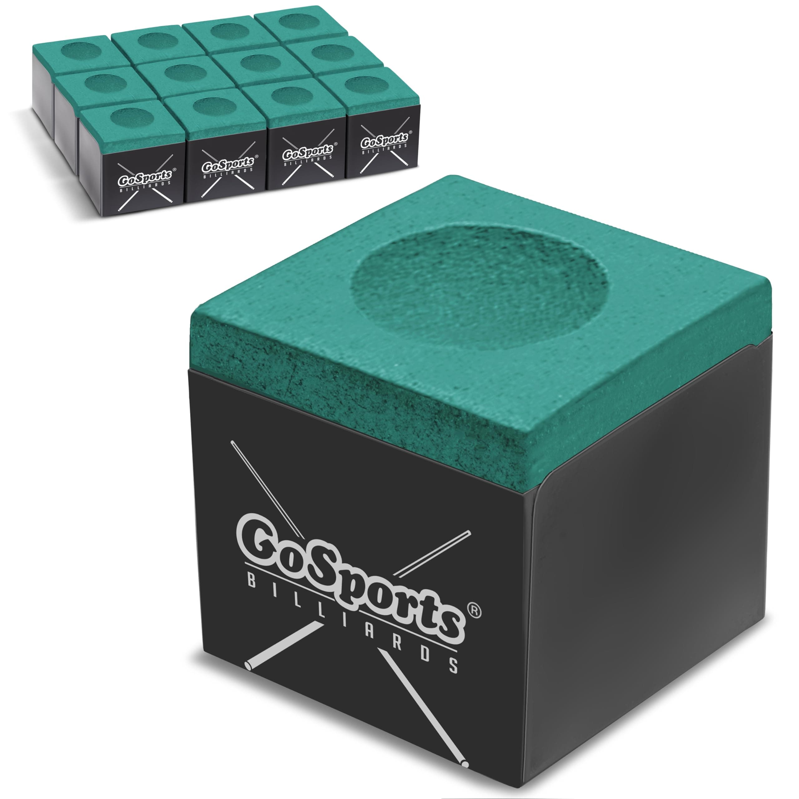 GoSports Premium Pool Cue Chalk Cube 12 Pack - Black, Blue, Red, or Green - Billiards Pool Stick Chalk