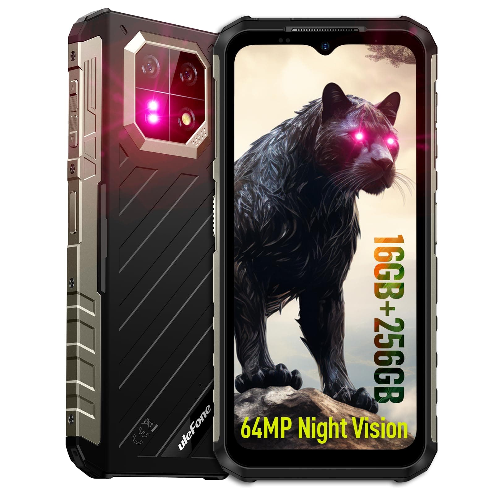 Armor 22 Rugged Phone, IP68/IP69K, 64MP Wide-Angle & 64MP Night Vision Camera, 6.58”FHD+ 120Hz Display, 16GB+256GB MTK Helio G96, 6600mAh, 33W Fast Charging, Android 15, IR Blaster - Black