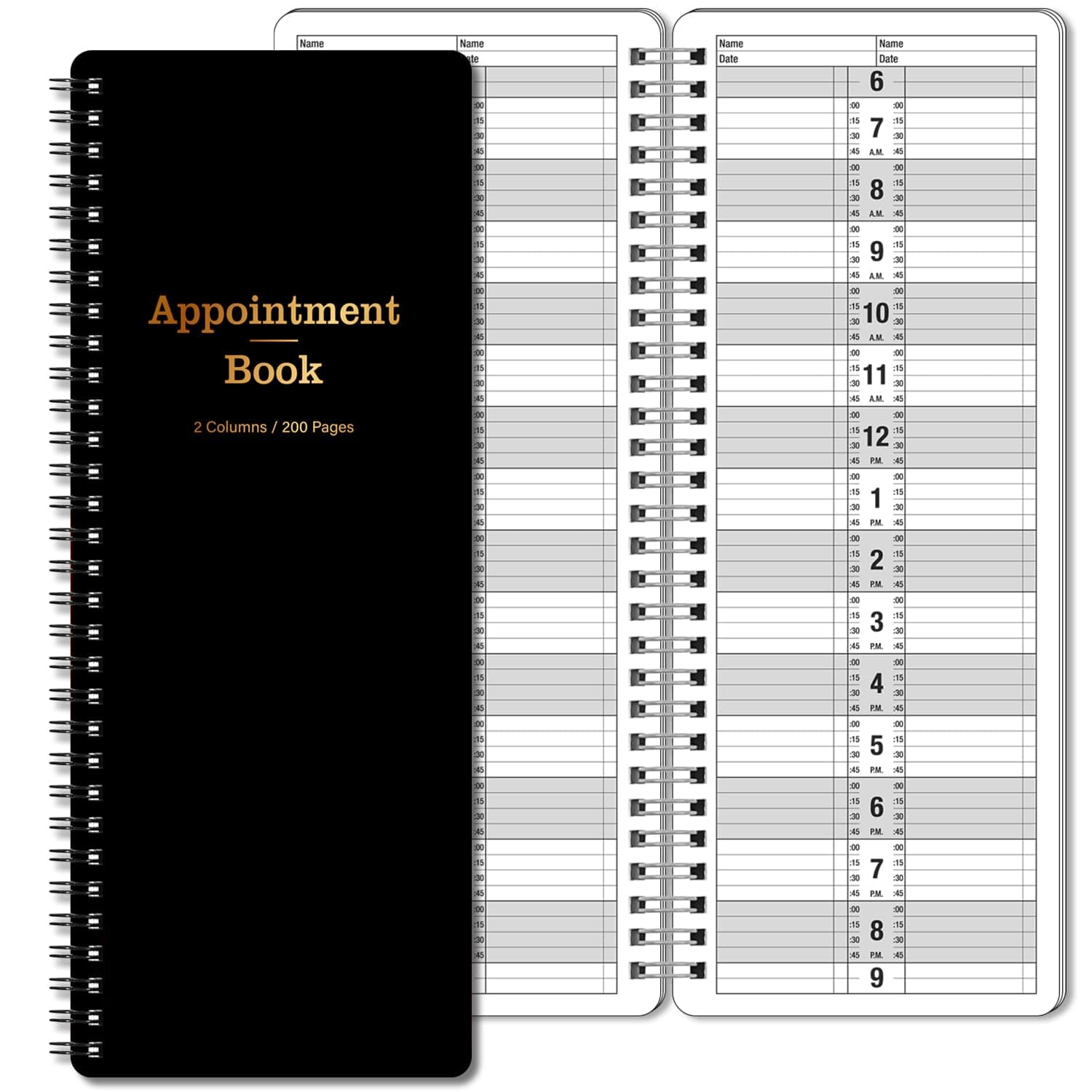 Appointment Book - Salon Appointment Book, 4.5’’ x 11.5’’, Undated Appointment Book, Daily & Hourly Schedule Book with 2 Column & 200 Pages - Black