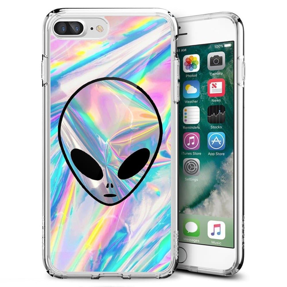 Slim Clear Hawaii Hibiscus Hummingbird Case for iPhone 7 Plus 8 Plus Customized Design Soft TPU and Rubber Flexible Durable Shockproof iPhone 7 Plus 8 Plus Protective Case (Alien)