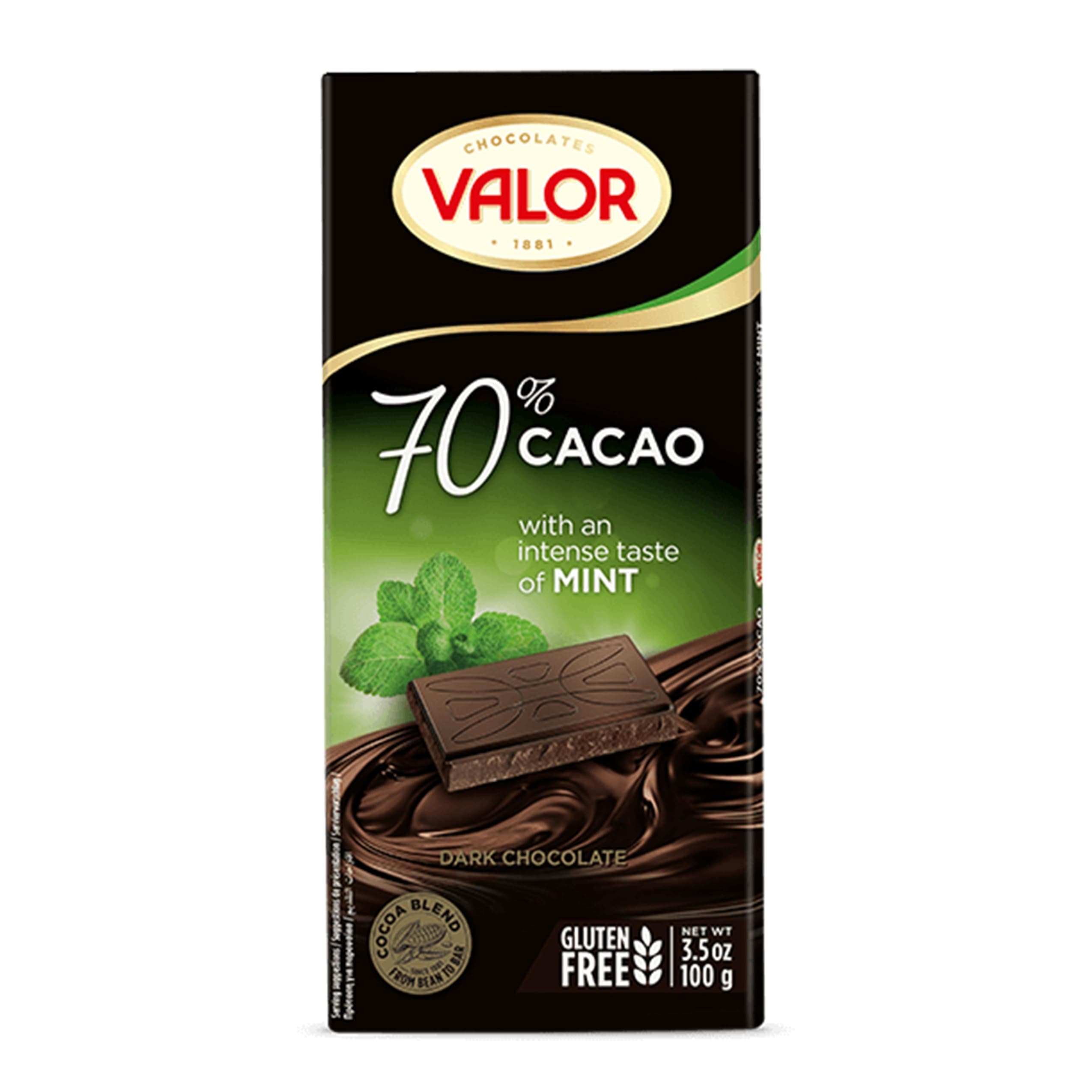 Valor. 70% Dark Chocolate with Mint. 100g (3.53oz).