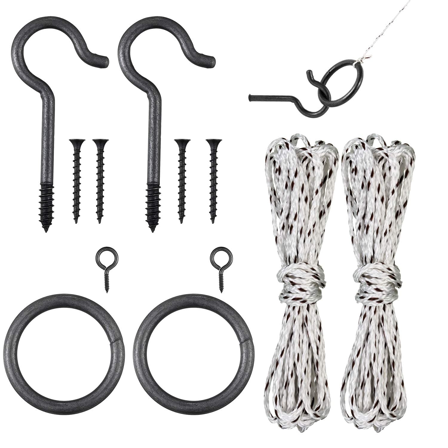 2 Set Hook and Ring Toss Game Hardware Set,Include Nylon String,Mounting Screws,Ring and Iron Hook for DIY Indoor or Outdoor Family Fun(2set)