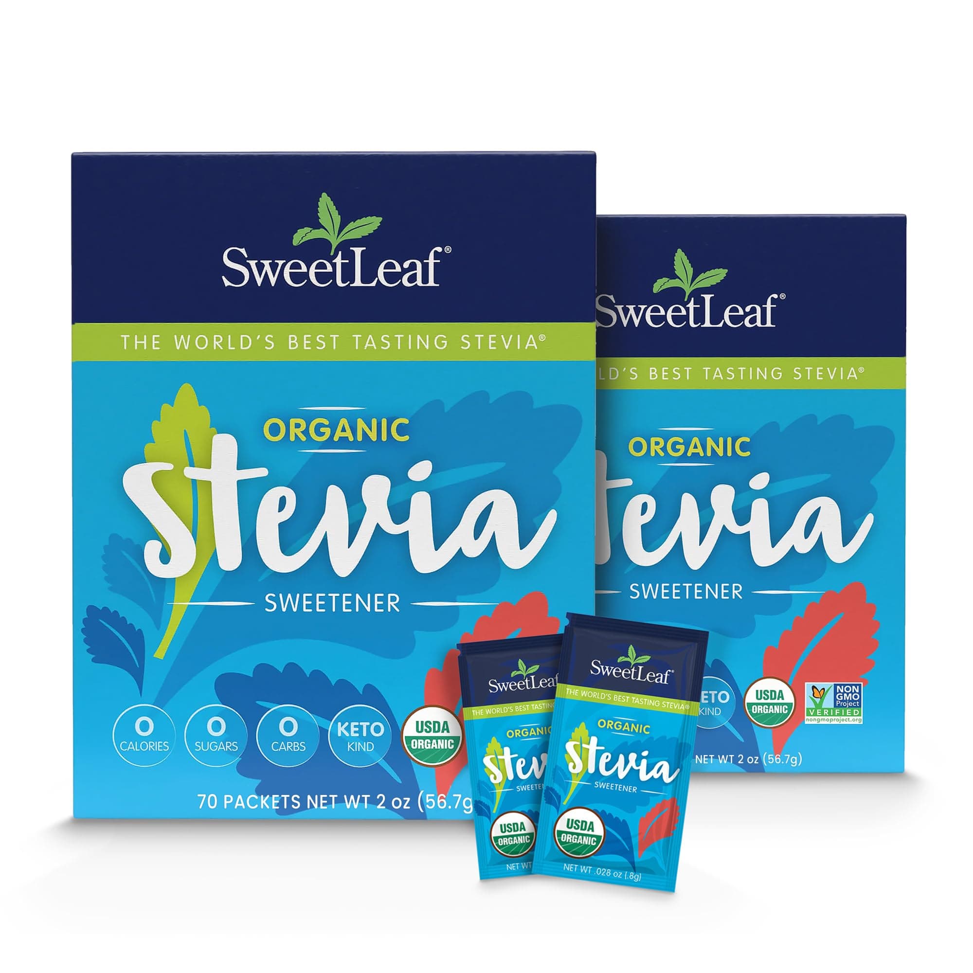 SweetLeaf Organic Stevia Powder Packets - Zero Calorie Sweetener with Stevia Leaf Extract, No Artificial Sweetener Additive, Sugar Free, Keto Friendly, Non GMO, Gluten Free - 70 Packets (Pack of 2)