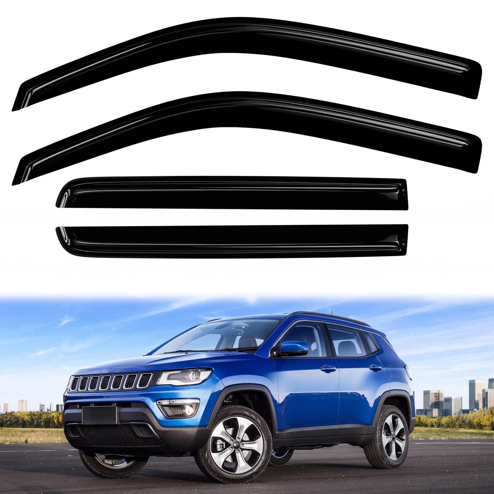 4PC Rain Guards for 2017-2025 Compass Window Visors Deflectors Sun Shades Vent Tape On Out Channel