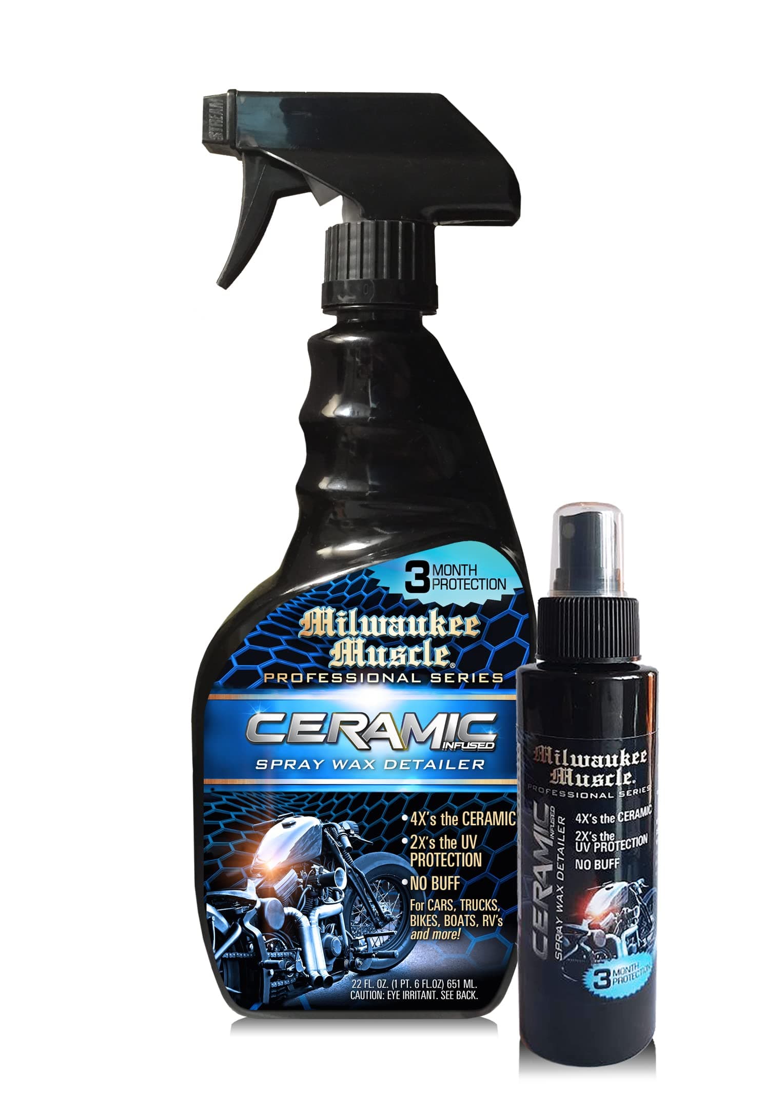 Ceramic Bike Wax - 22 & 4 Fl Oz - 4X Ceramic Coating - Detail Spray Wax - Hydrophobic Spray for Shine & Protection