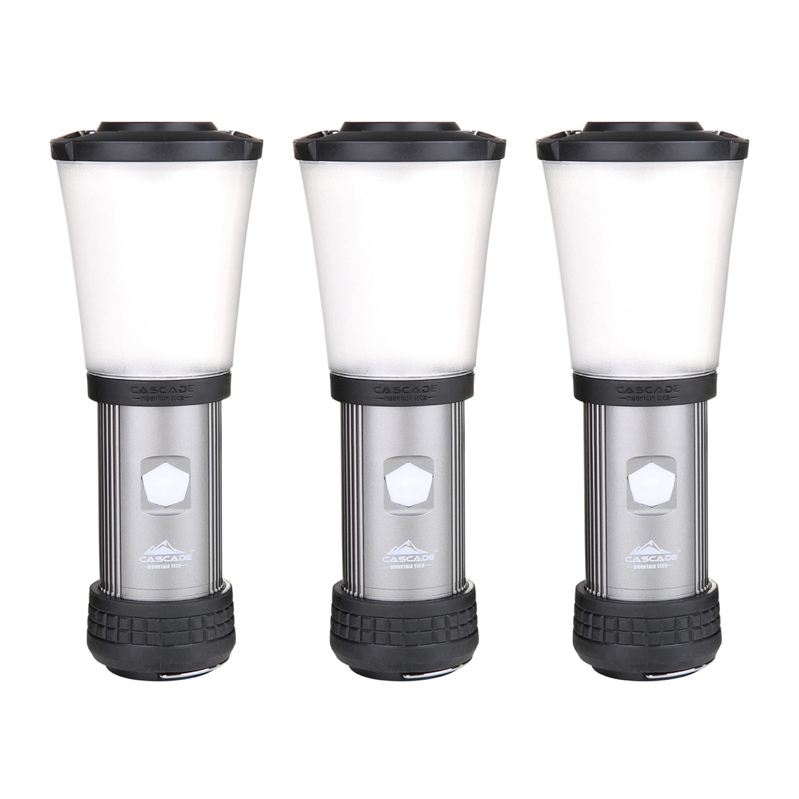 Cascade Mountain Tech 500-Lumen IPX4 Water-Resistant LED Flashlight Lantern with 3 Light Modes for Outdoor and Emergency Use - 3 Pack,Black
