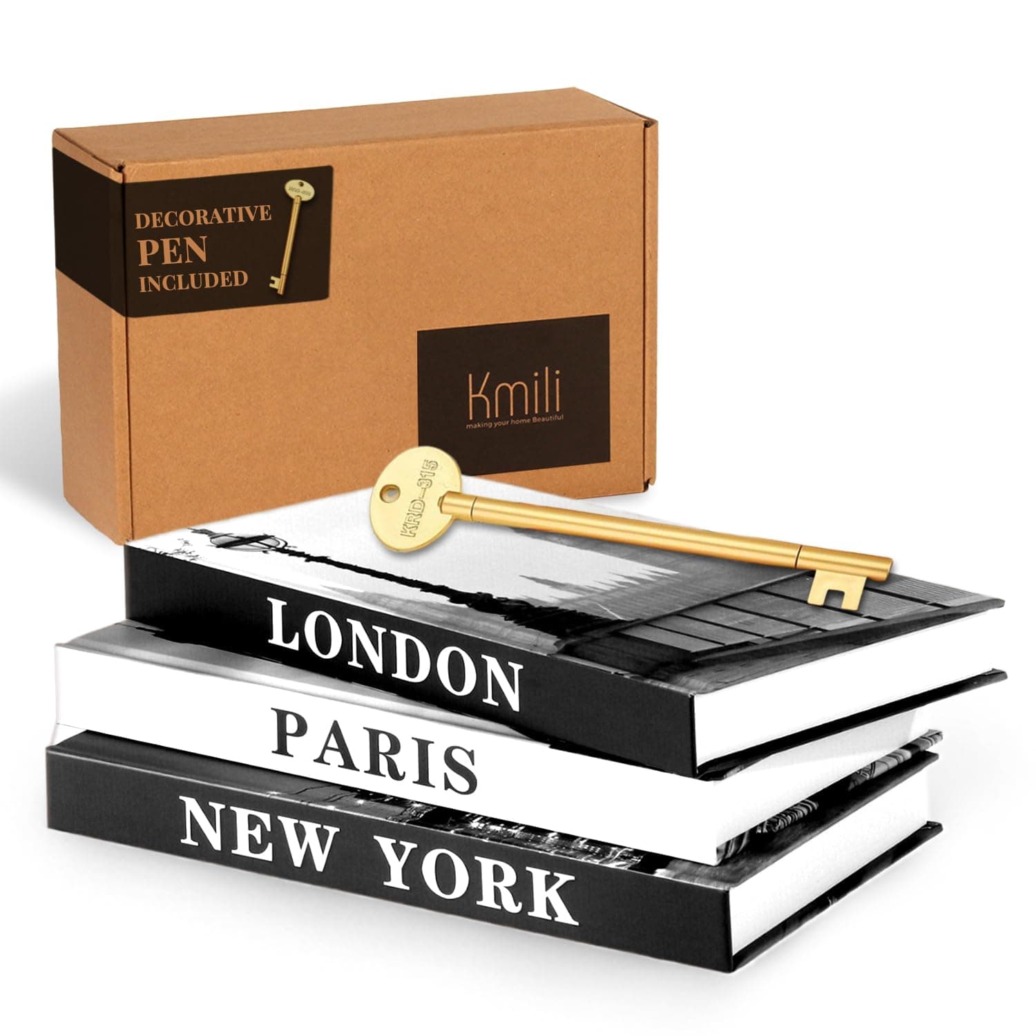 3 Decorative Books for Home Decor with Blank Pages, Coffee Table Books, Black and White Decor,Fake Books, Designer Books Set for Living Room, Faux Books for Decoration,(Includes a Decorative Gold Pen)