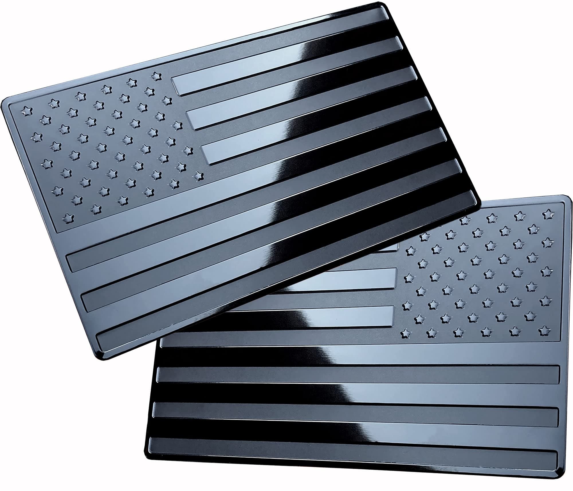 5"x3" USA Metal Flag Emblem Forward and Reverse Set