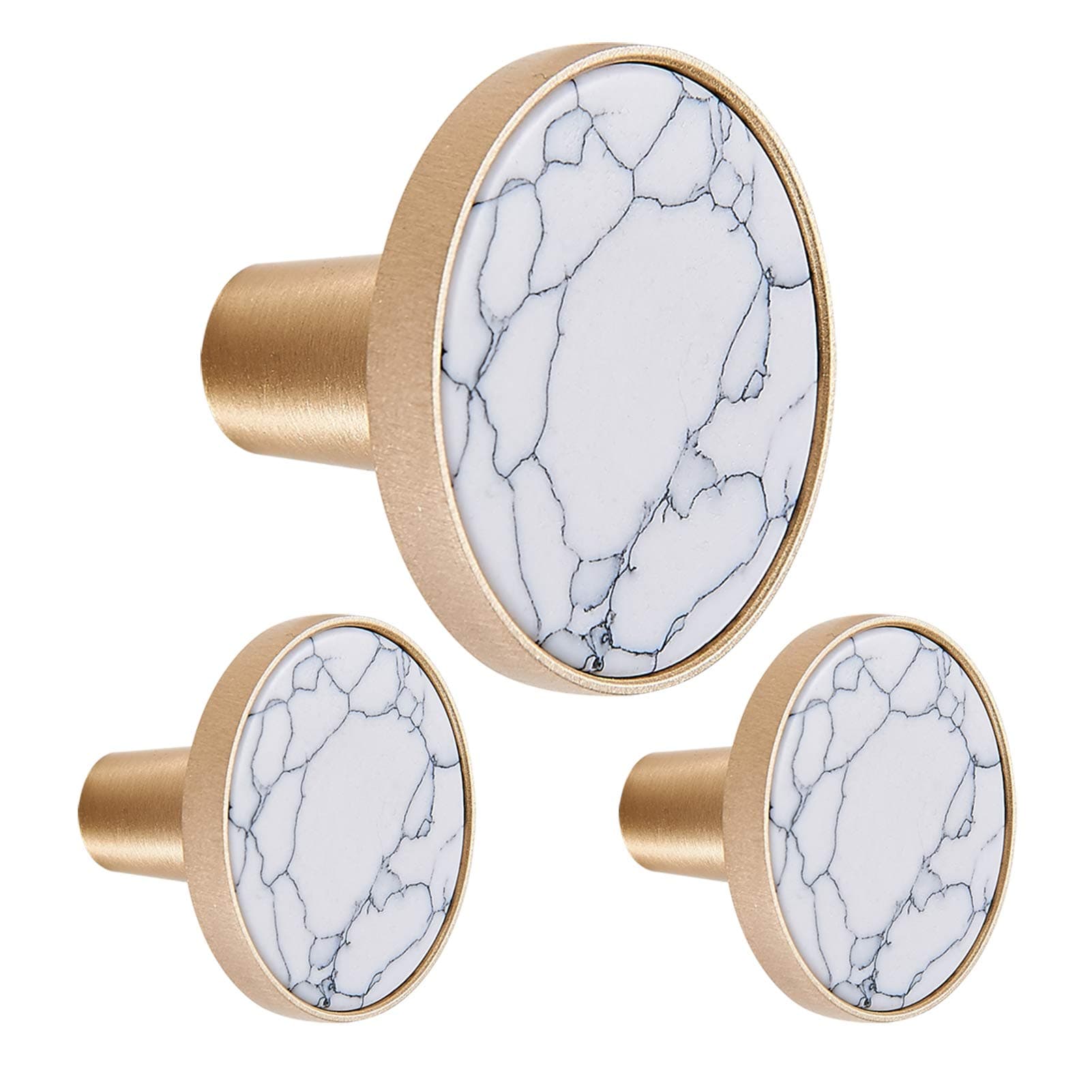 TECI Brushed Brass and Marble Knobs for Cabinets, Cupboard Dresser, Drawers for Kitchen, Wardrobe,Bathroom or Office - Pack of 3 -TF008