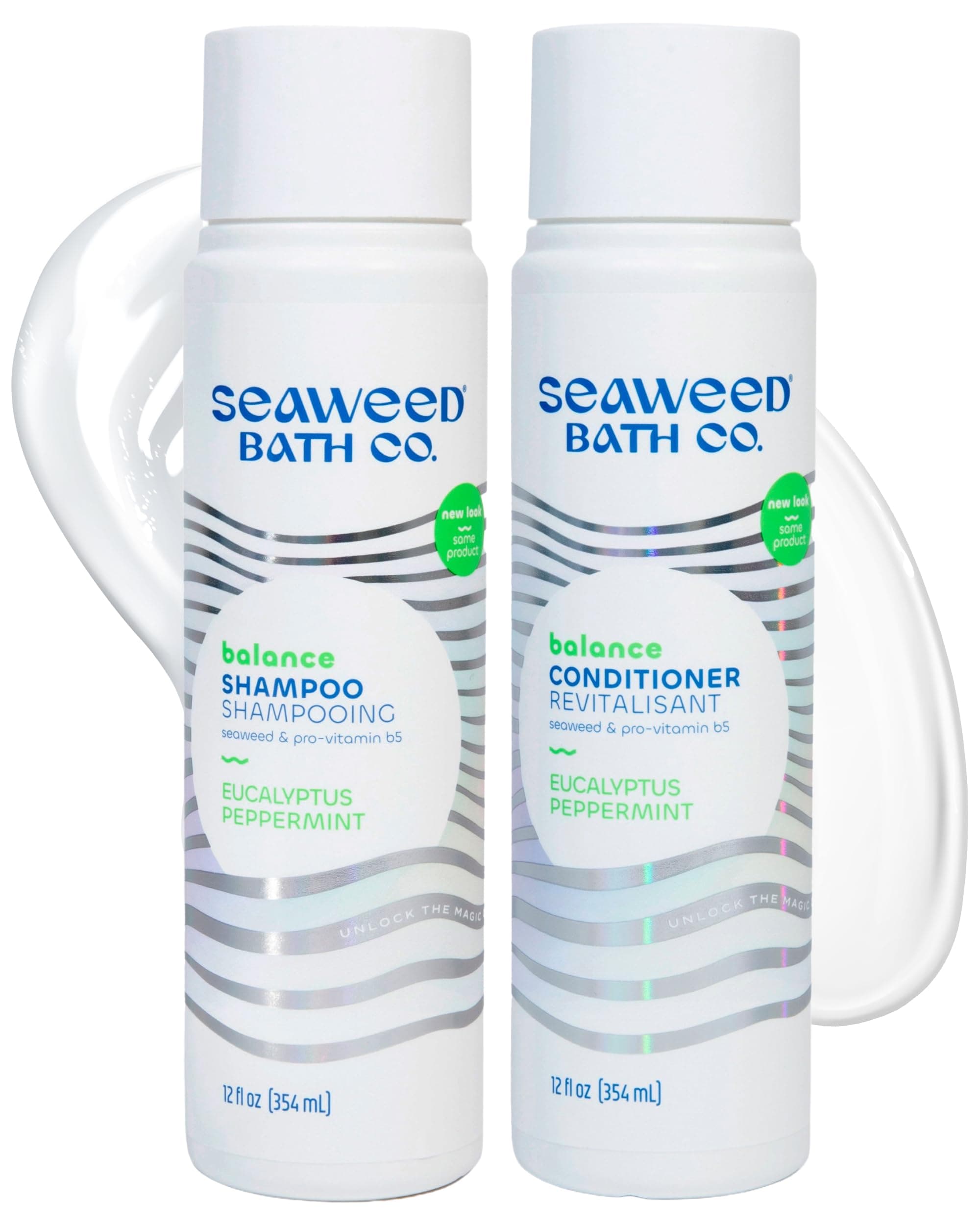 Seaweed Bath Co. Balance Shampoo and Conditioner Set - Eucalyptus Peppermint - Nourishing Hair Care with Vitamin E, Argan Oil, Coconut Oil - For Normal to Oily Hair - 12 oz (Pack of 2)