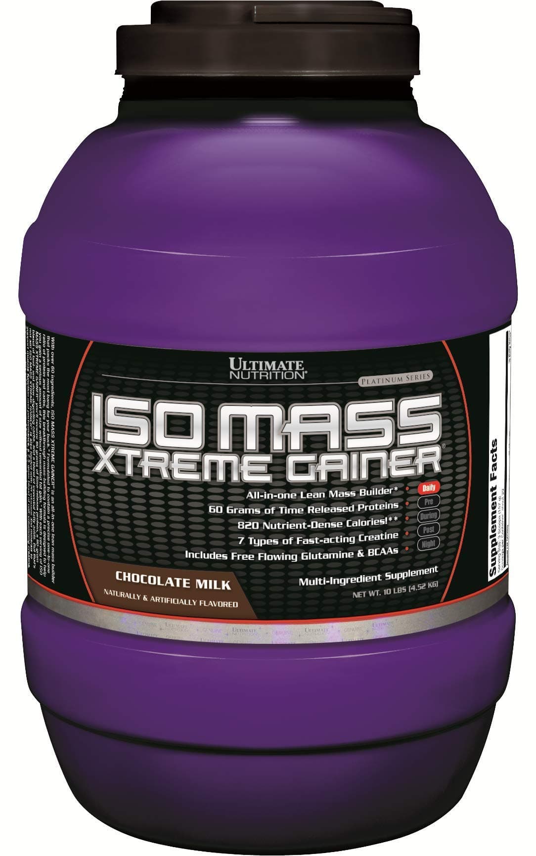 Ultimate Nutrition ISO Mass Xtreme Gainer, Weight Gainer Protein Powder with Creatine, 60 Grams of Protein, Whey Isolate Protein Powder for Lean Muscle Gain, 10 LBS with 30 Servings, Chocolate