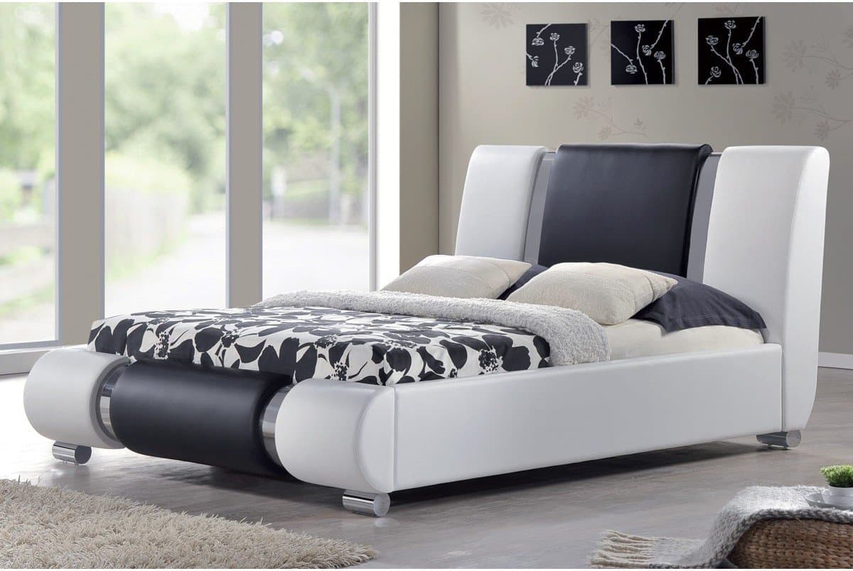 Cherry Tree Furniture Coxa Designed PU Leather Bed Frame, Black & White with Chrome (4FT6 Double)