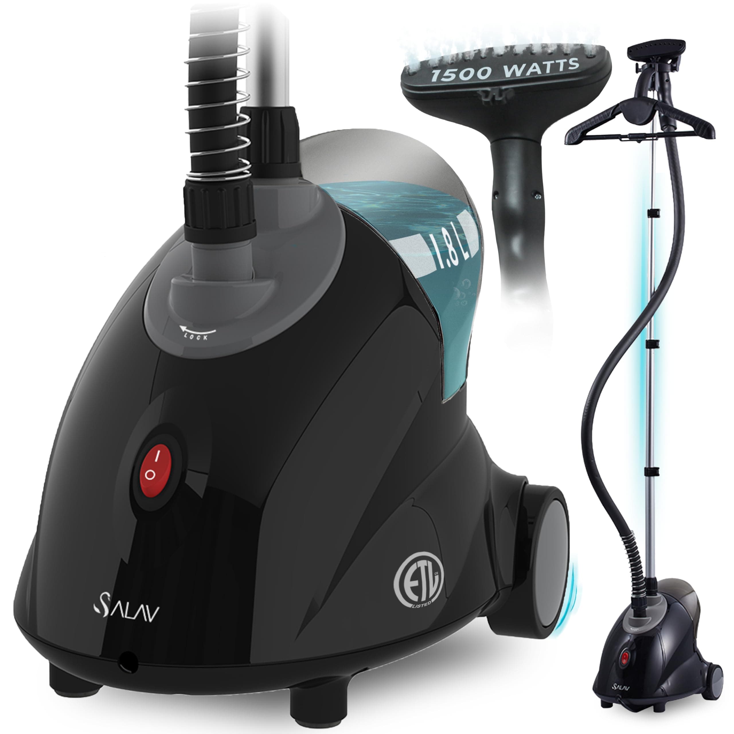 SALAV, Performance Series Upright Garment Steamer with Roll Wheels for Easy Movement, GS18-DJ, Black, 14.2 in x 11.4 in x 65.0 in