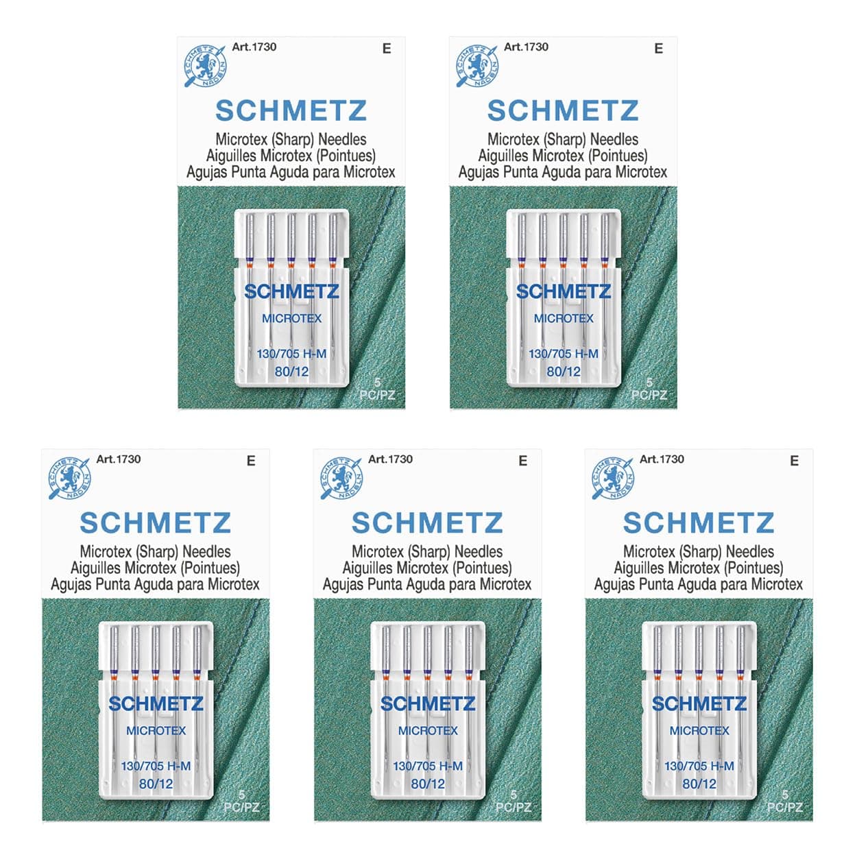 Microtex Sharp Sewing Machine Needles - Quilting & Topstitching Supplies, Size 80/12, 5-Needle Card, Pack of 5