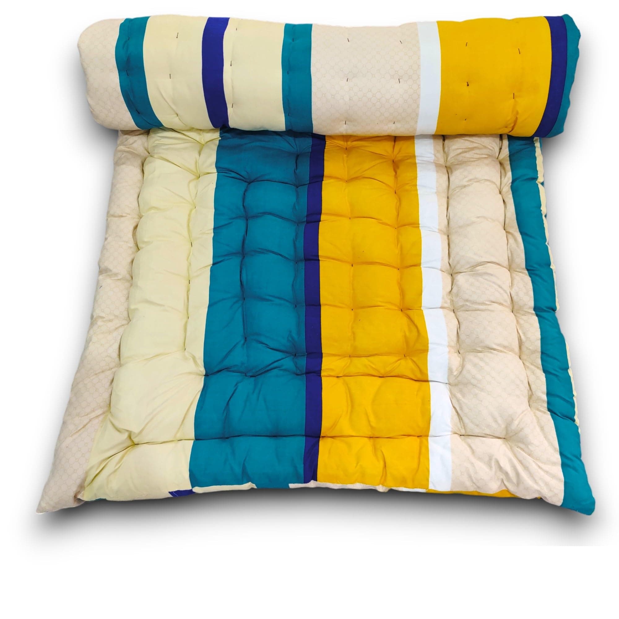 Soft Cotton Foldable Mattress | 3D Printed Beige Design Single Firm Gadda | Lightweight 1 Sleeping Capacity | 3 x 6 ft or 72 x 36 Inches | Hypoallergenic Breathable