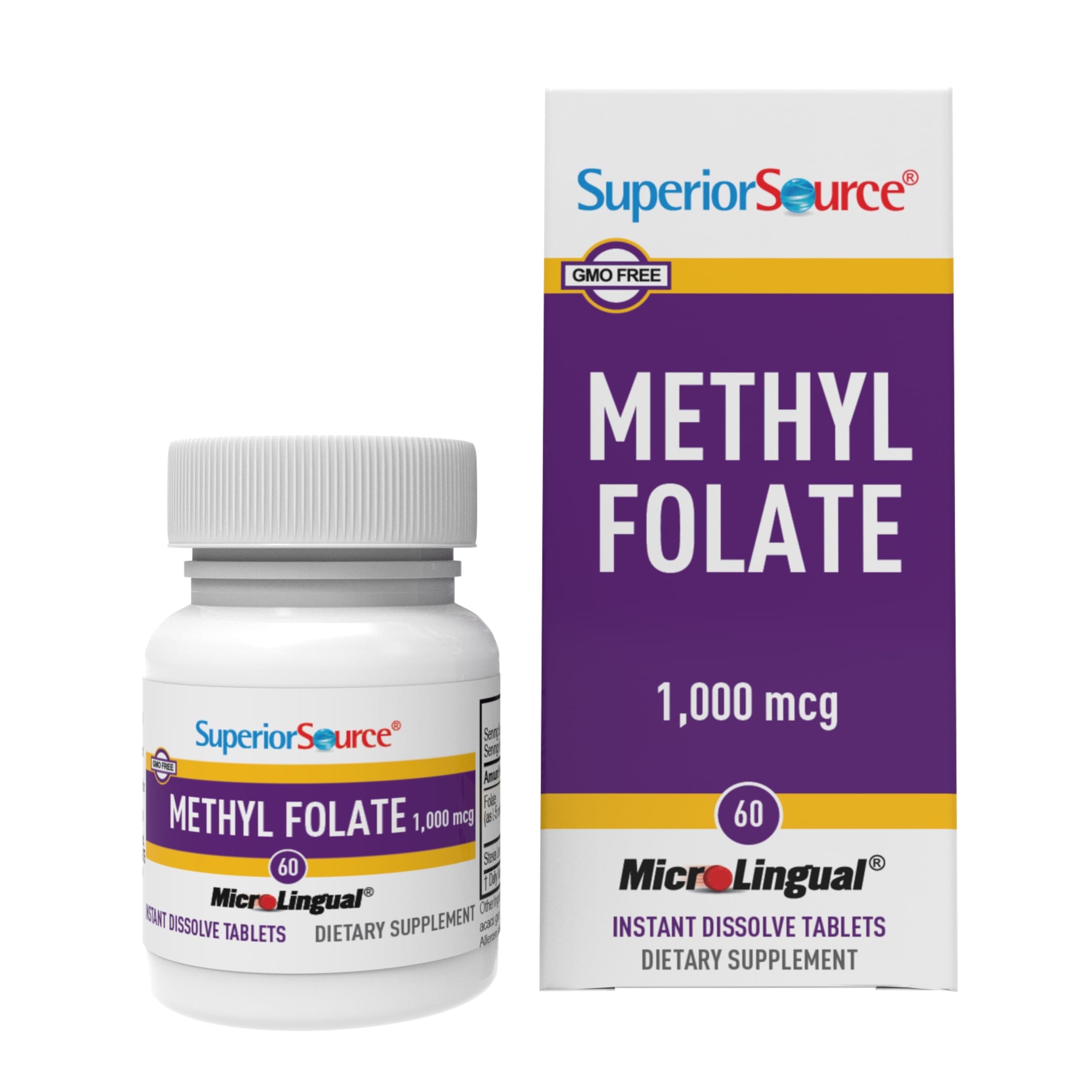 Superior Source Methyl Folate 1,000 mcg - Folate Supplement for Women & Men - Methylated Folate Supplement Supports Healthy Nervous System & Red Blood Cells - 60 Sublingual Dissolving Tablets