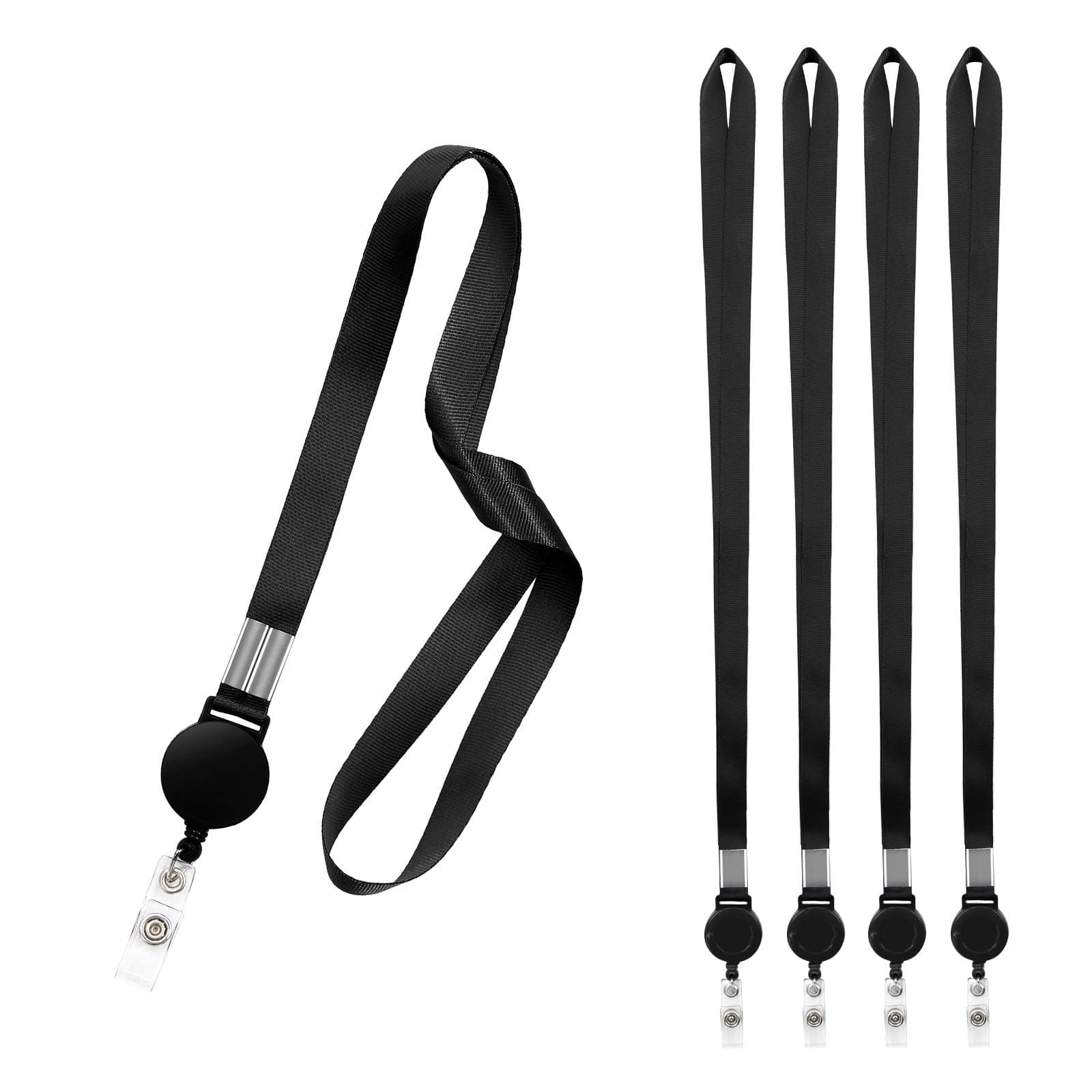 Fushing 5 Pcs Retractable Reels Key Chains Lanyards Neck Strap Band for ID Badge Holder for Business School Event