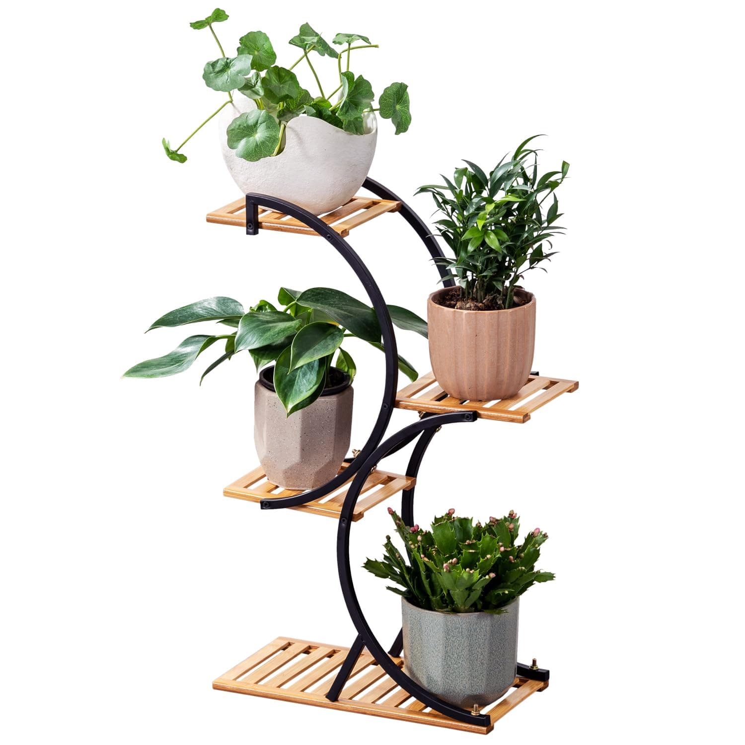Bamboo 4-Tier Plant Stand Rack Multiple Flower Pot Holder Shelf Indoor Outdoor Planter Display Shelving Unit for Patio Garden Corner Balcony Living Room