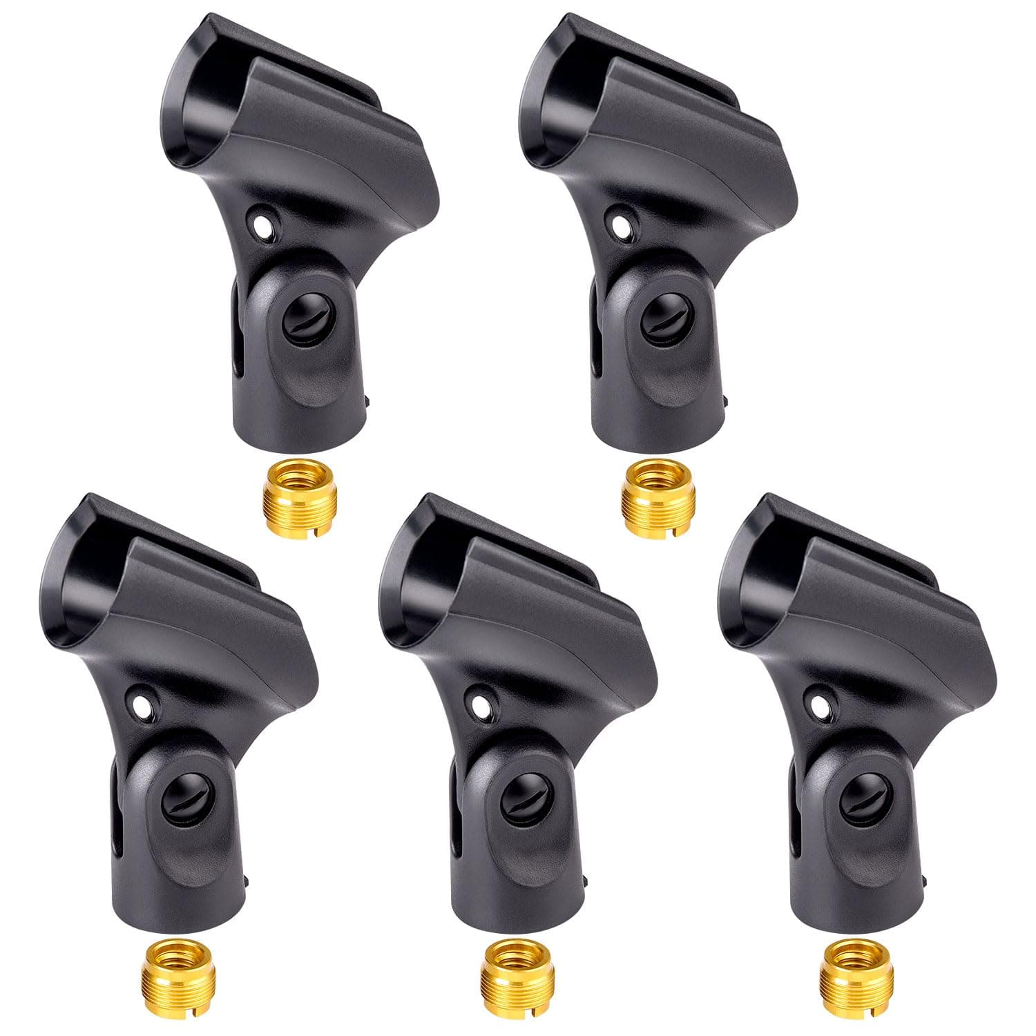 Universal Microphone Clip Holder with Nut Adapters 5/8" to 3/8",Black,5 Pack