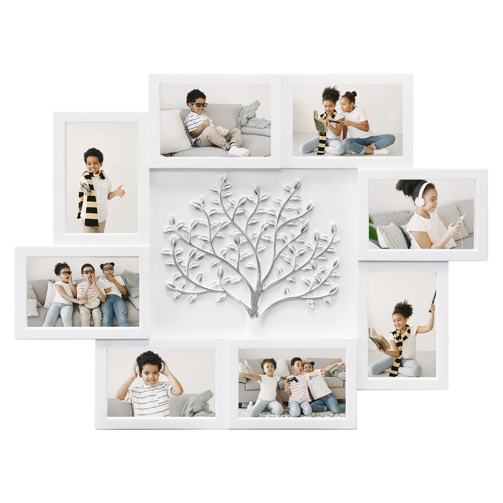 HELLO LAURA - Picture Frame Collage Large Wall Hanging Photo Frames Elegant Tree Collage Frame Gifts for Family Friends 4x6 inch Home Wall Decor Gallery Display (White - Silver Tree)