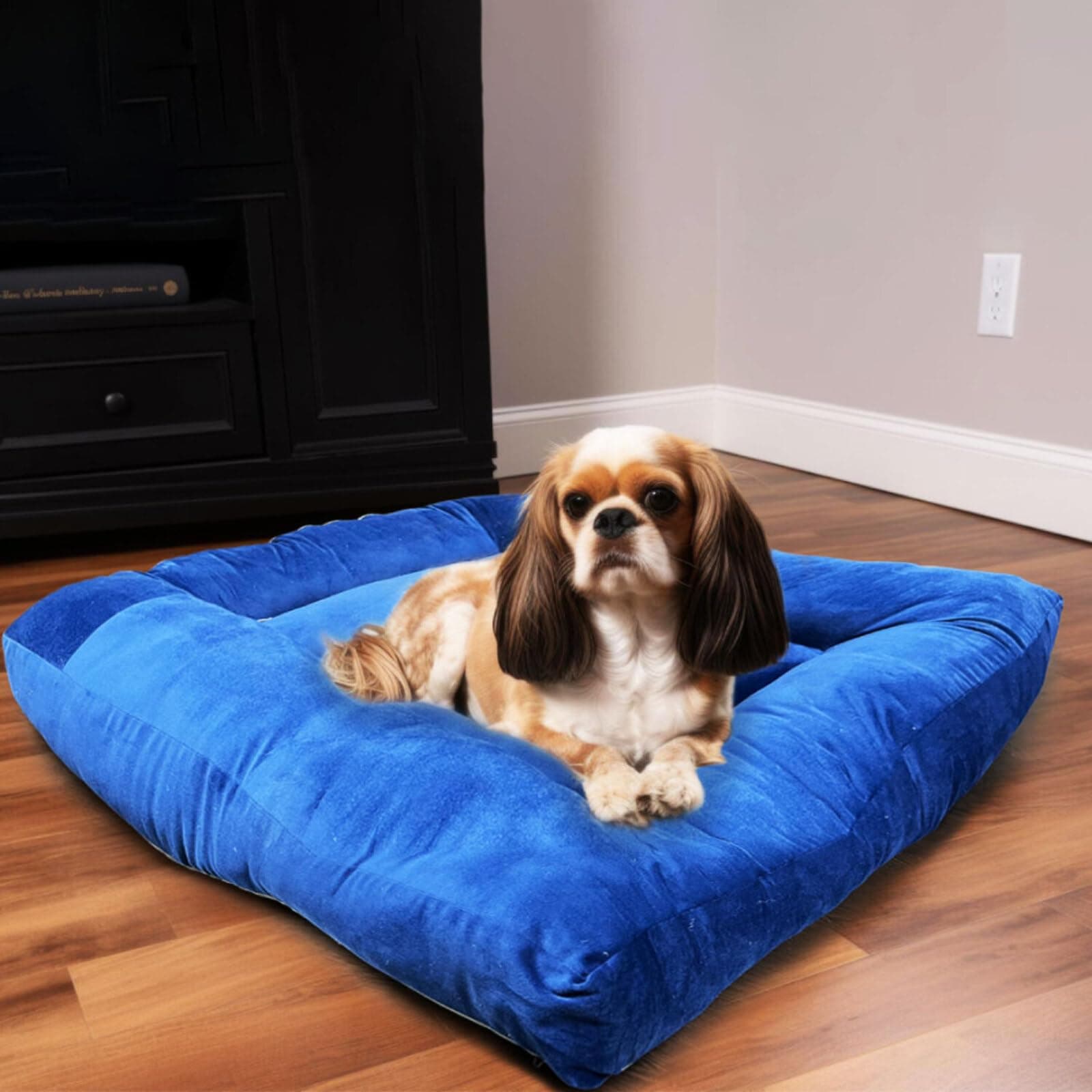 Sleepsia Home Pet Dog Bed - Comfy Soft Reversible Bed for Medium and Small Dogs, Machine Washable, Soft Velvet Cover for Winter (Blue/Grey) - (73LX66WX13H) CM